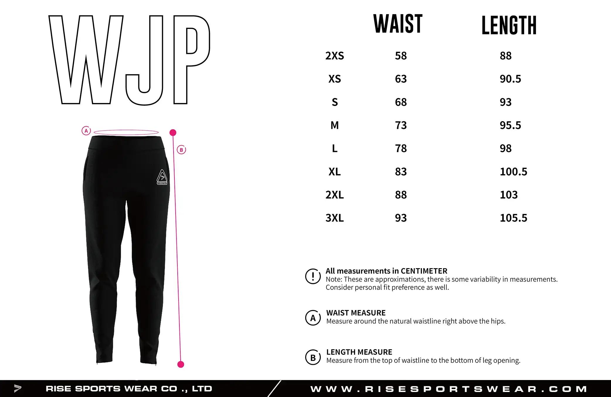 women's sweatpants with zip hem sizes chart