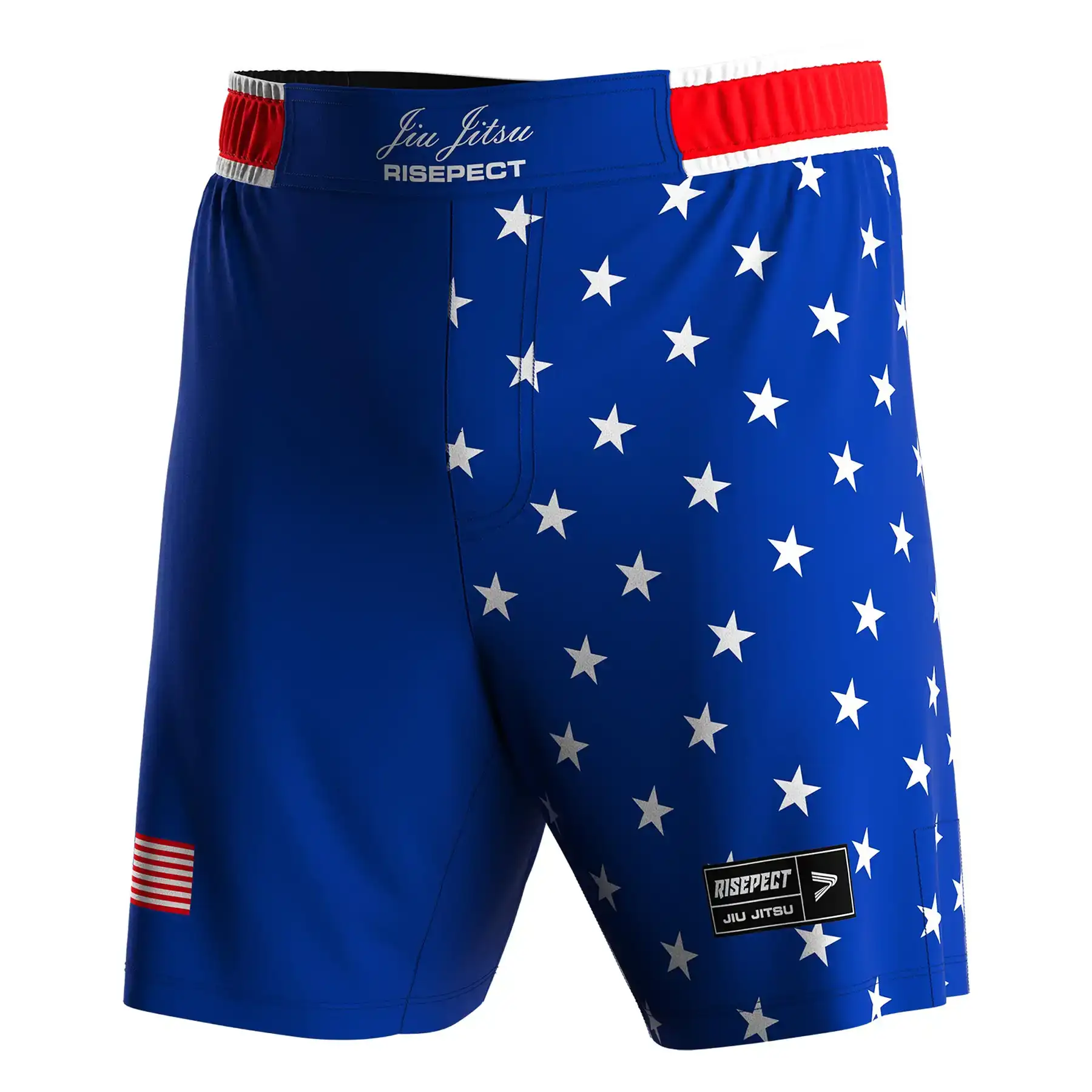 
                Royal Blue Custom BJJ MMA Shorts with USA Flag Bulk Manufacturer