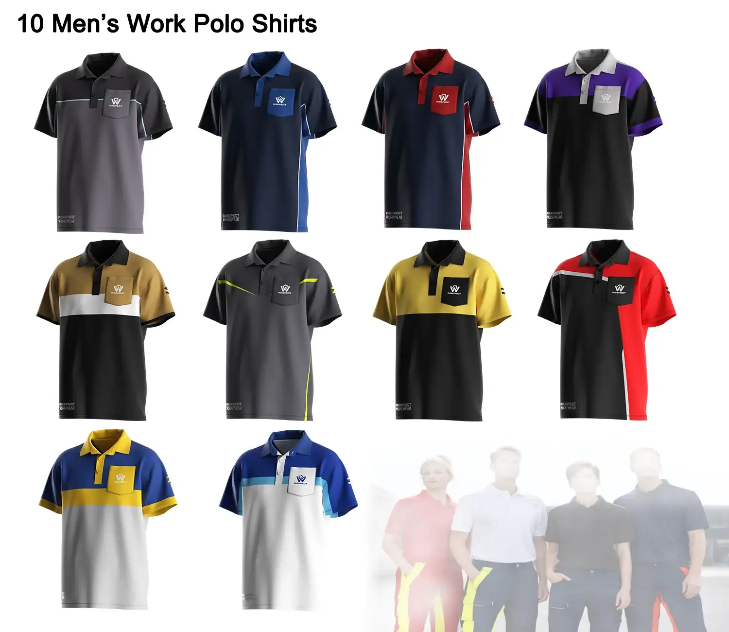 10 styles men's work polo shirts