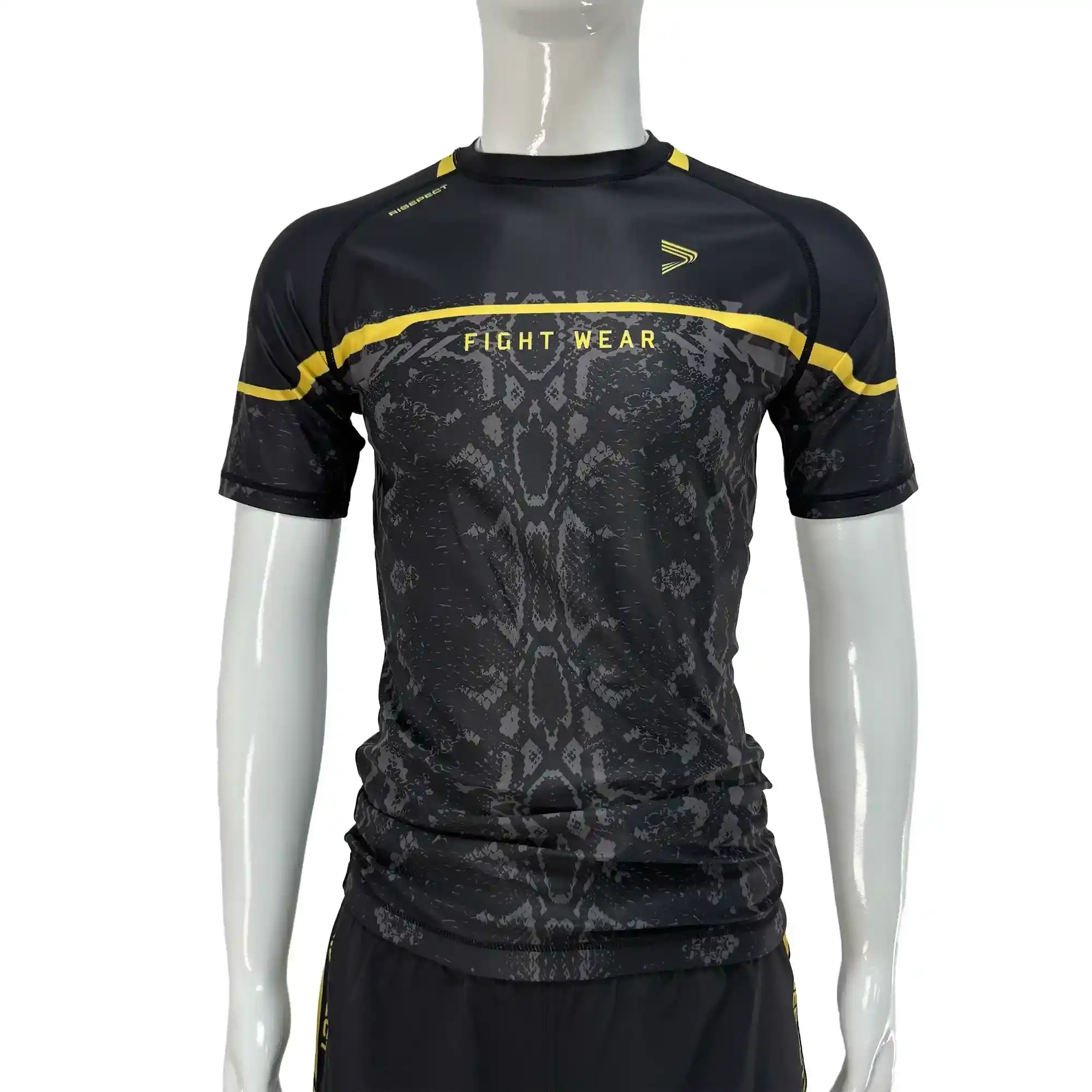 Black Python Sublimated Short Sleeve Rash Guards Front View