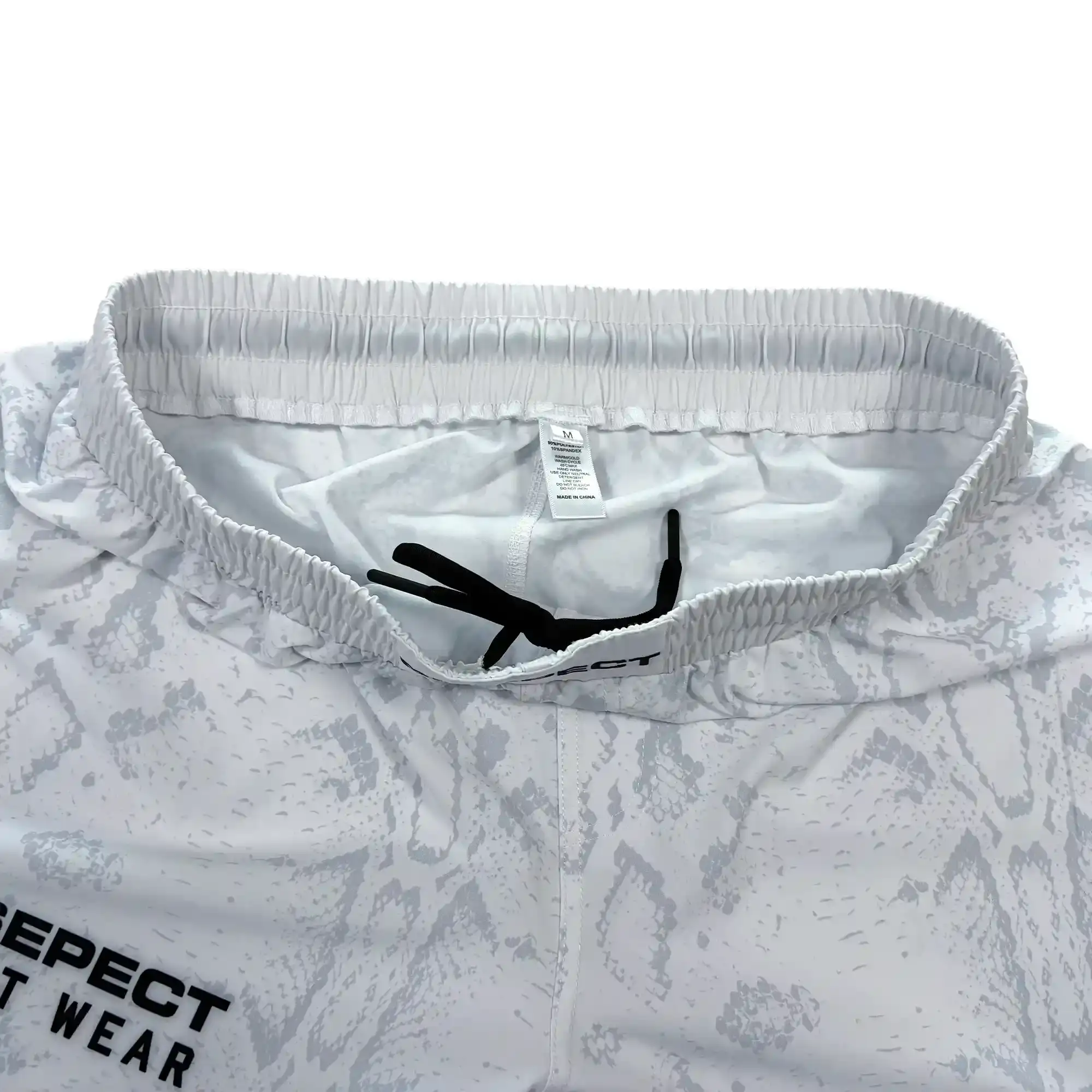 White Python BJJ MMA Single Layer Training Shorts Flat Lay Waist Detail