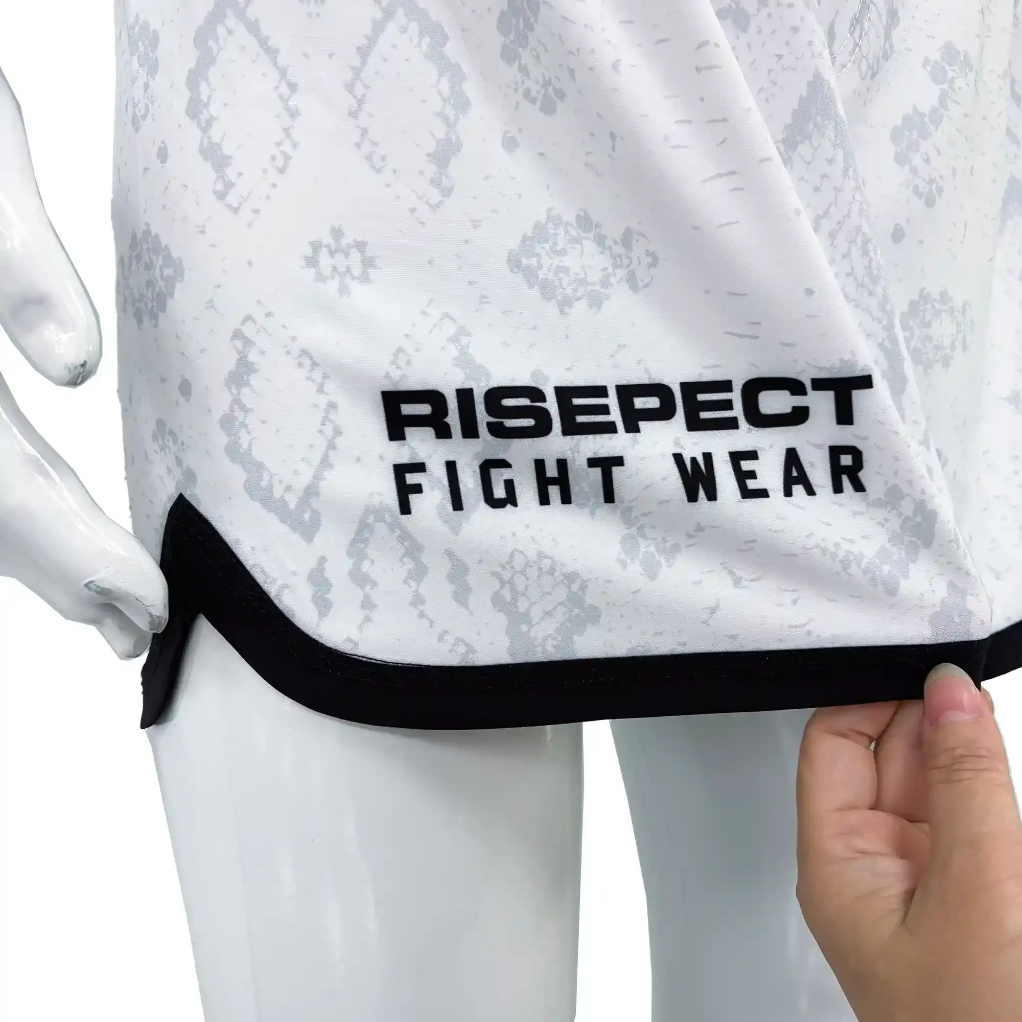 White Python BJJ MMA Single Layer Training Shorts Hem Side V Slit