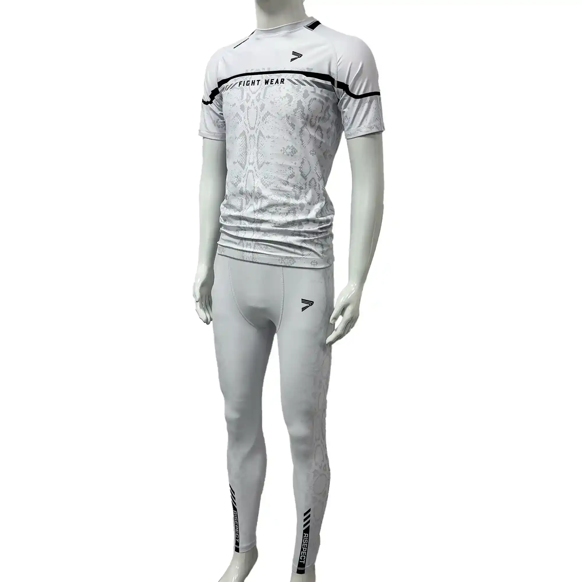 White Python BJJ Short Sleeve Rash Guard and Spats Training Legging Set Front Side View