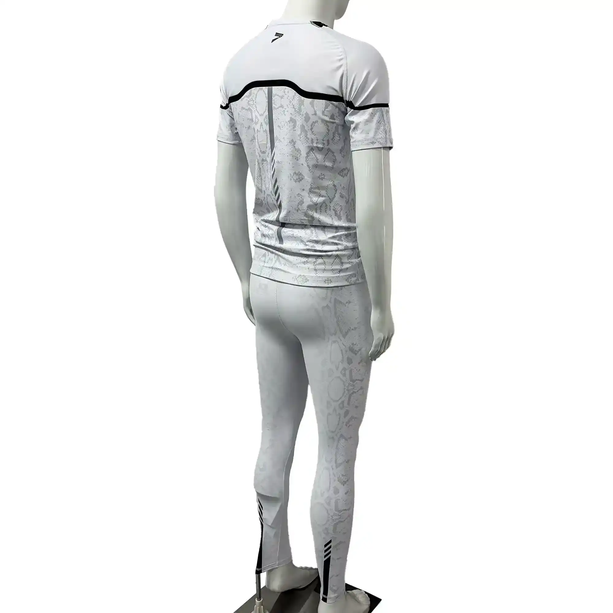 White Python BJJ Short Sleeve Rash Guard and Spats Training Legging Set Back Side View