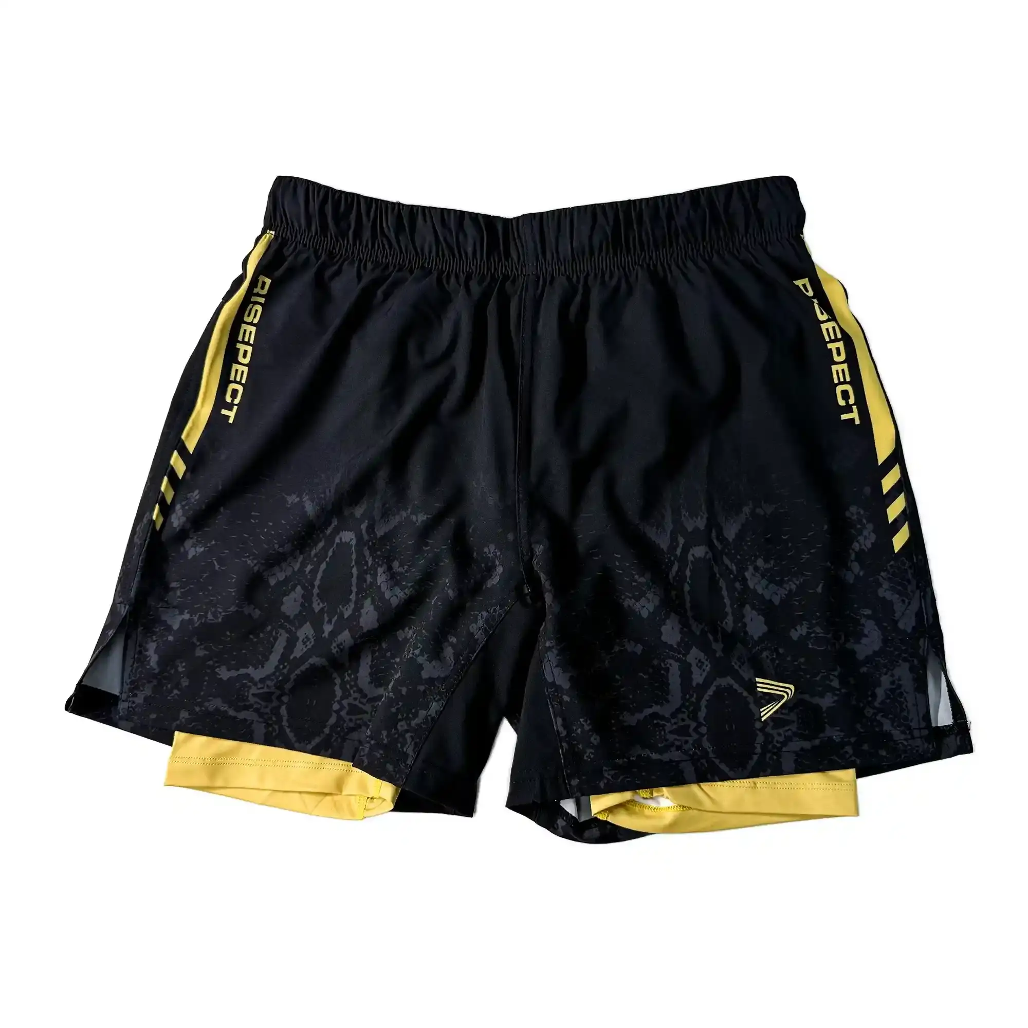 Black Python Print 2IN1 Nogi Shorts Flat Lay Front View