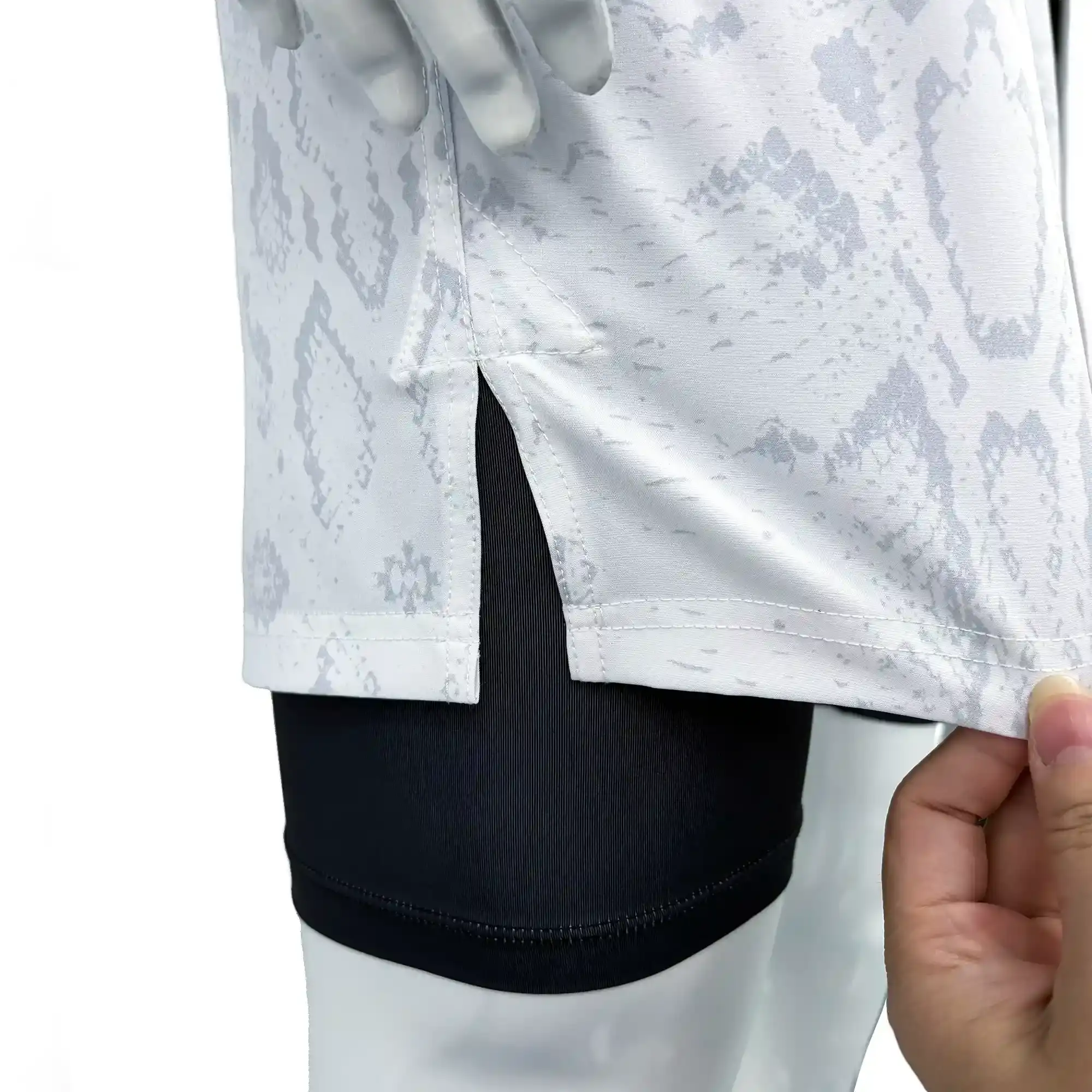 White Python Print 2IN1 Nogi Shorts Right Side Hem Slit