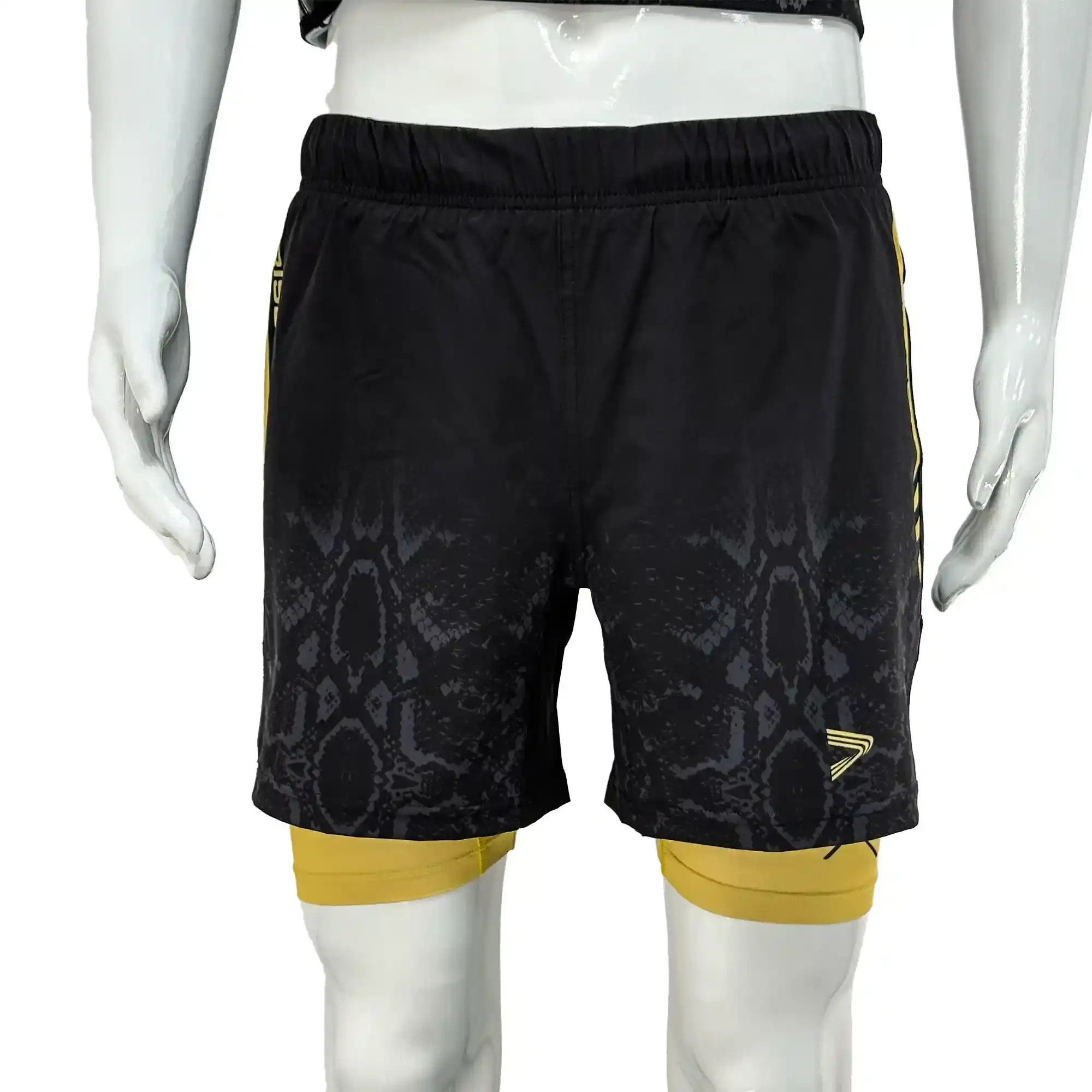 Black Python Print 2IN1 Nogi Shorts Front View