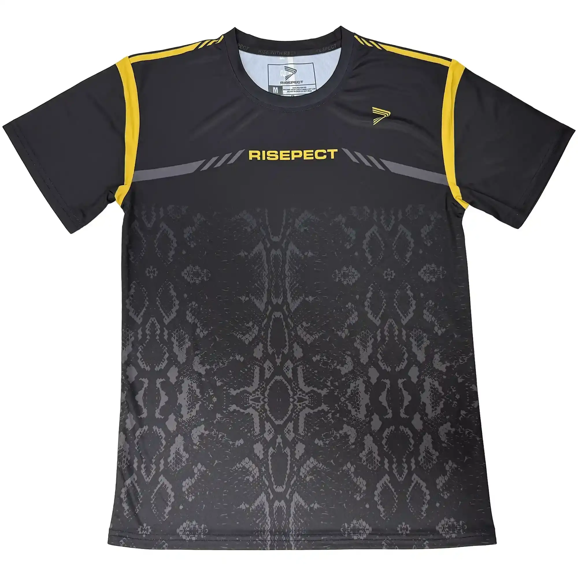 Black Python Short Sleeve Tee Shirt Flat Lay Front View