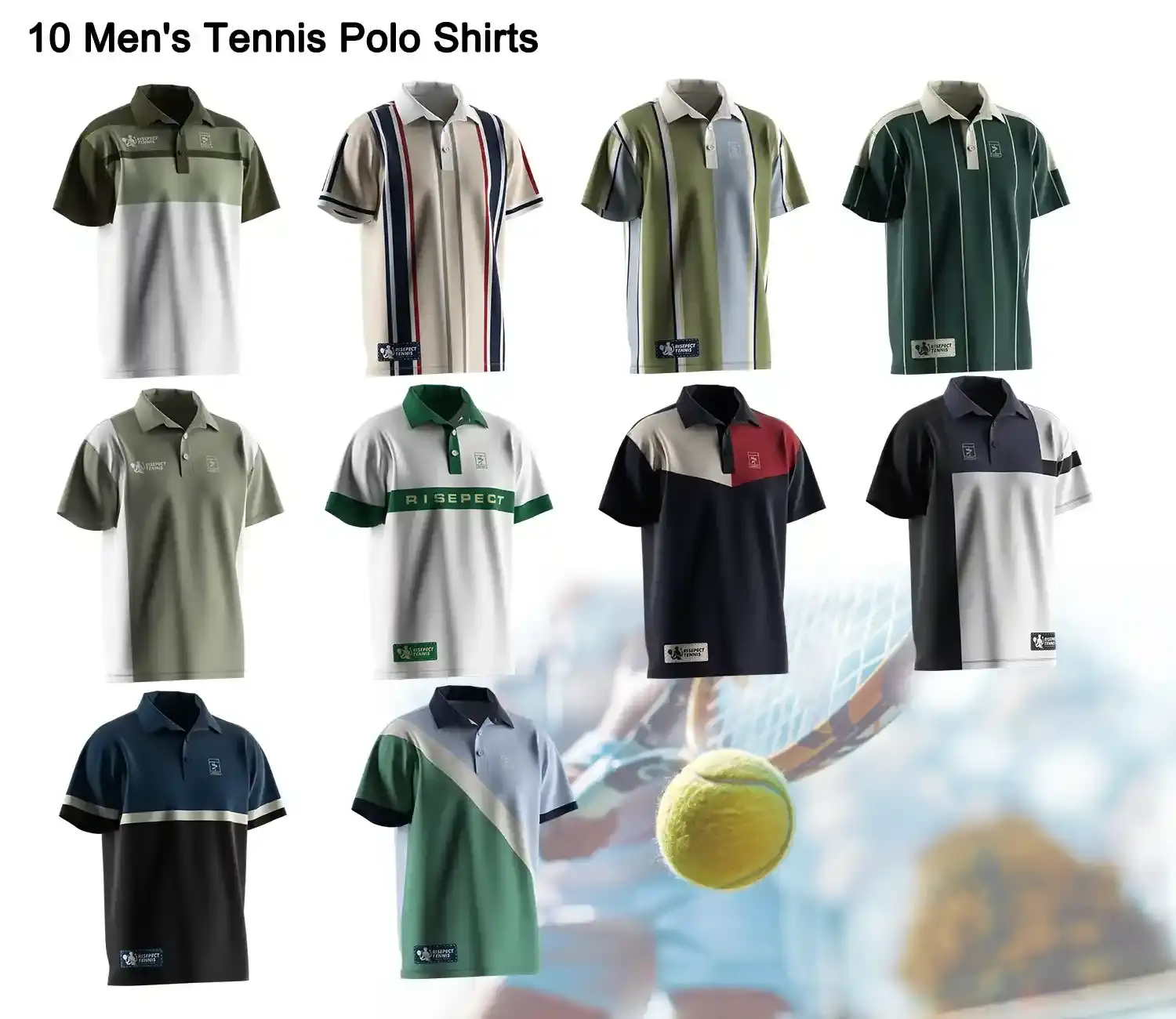 10 men's tennis polo shirts loose fit for Rise Sportswear