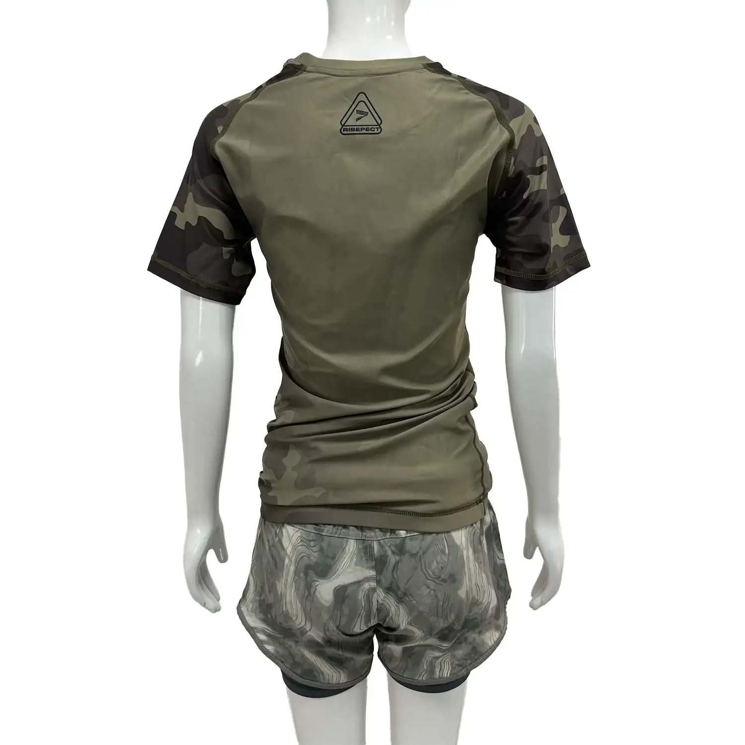 Women's camo bjj rash guard short sleeve back view