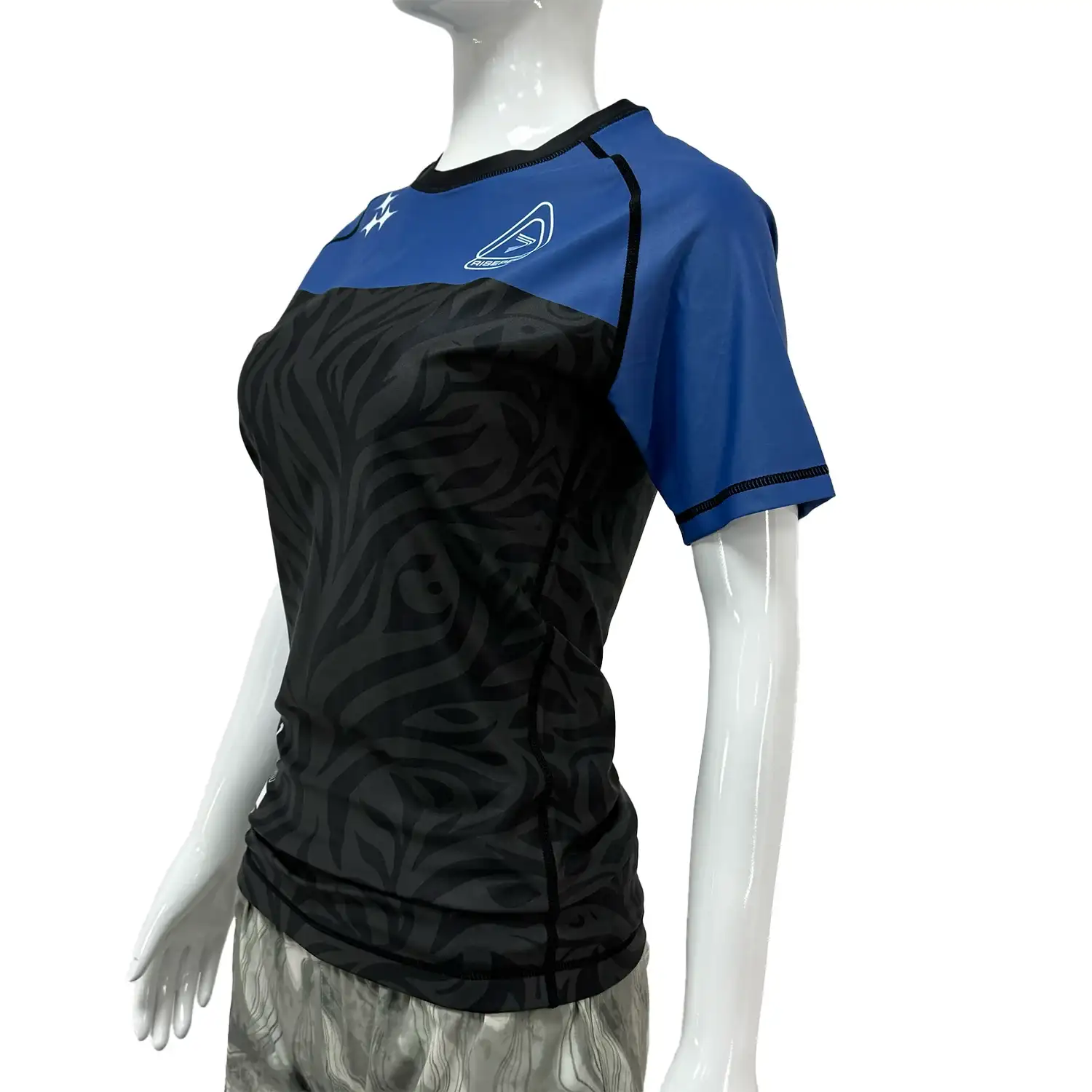 Women's color block bjj rash guard short sleeve front side view
