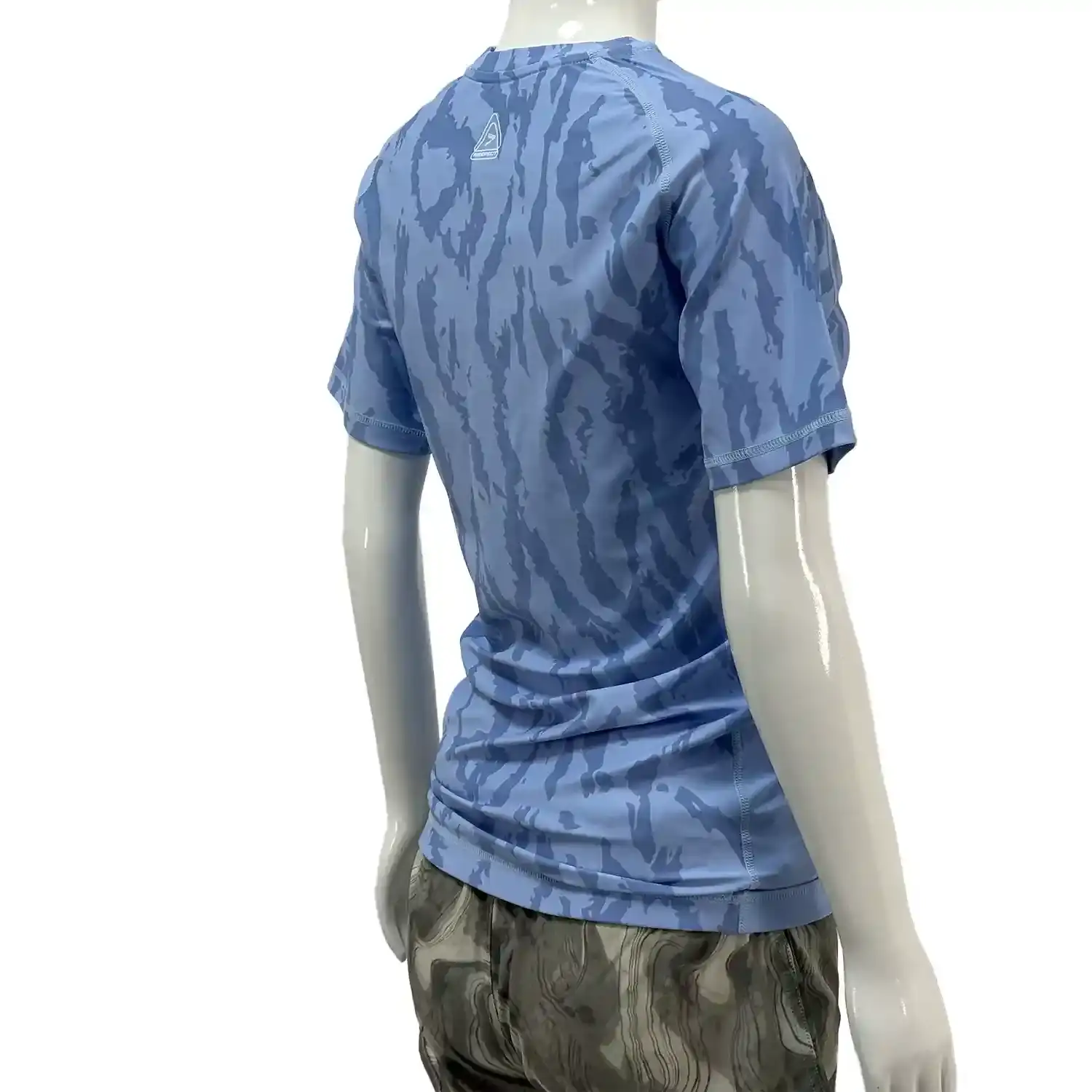 Women's light blue crack bjj rash guard long sleeve back side view