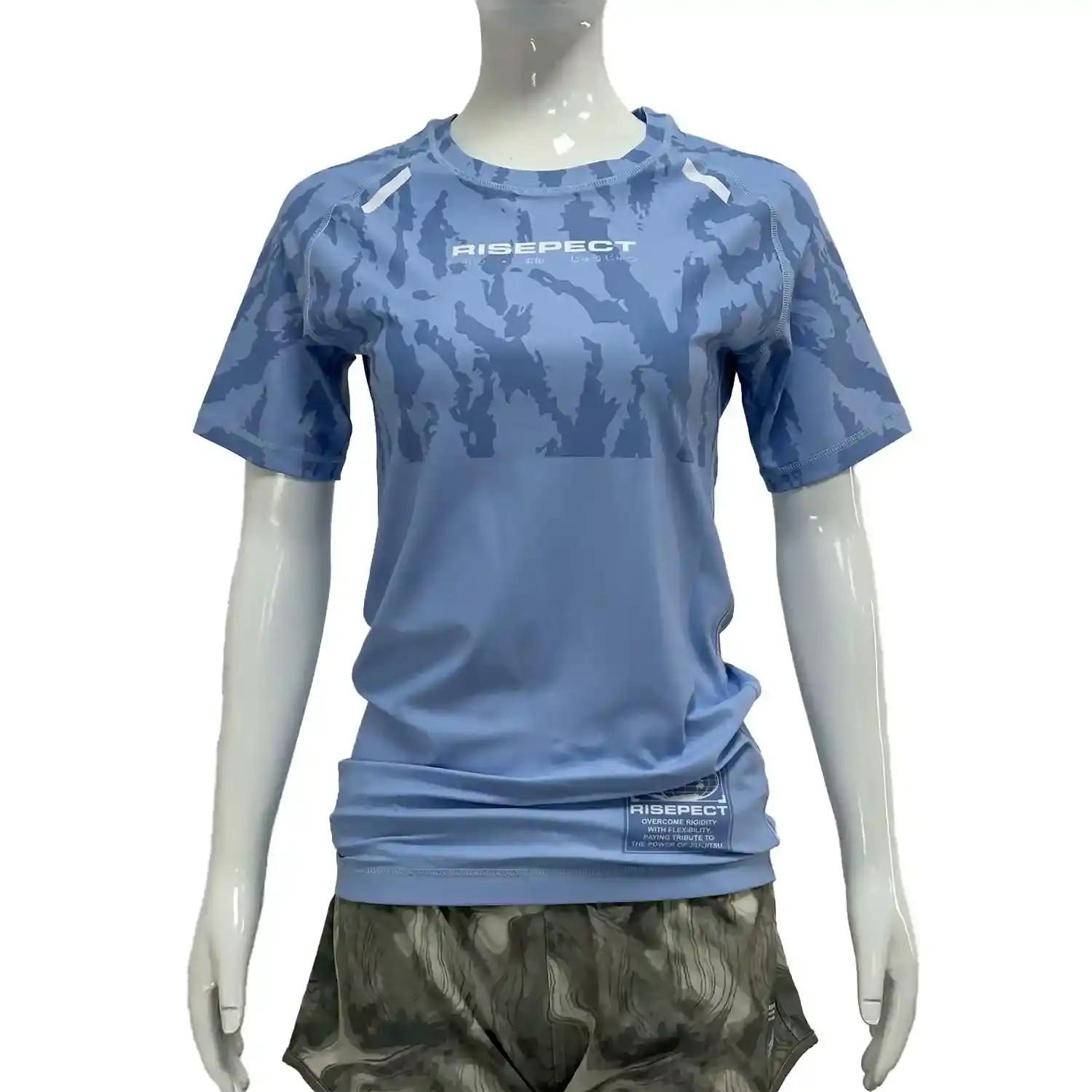 Women's light blue crack bjj rash guard long sleeve front view