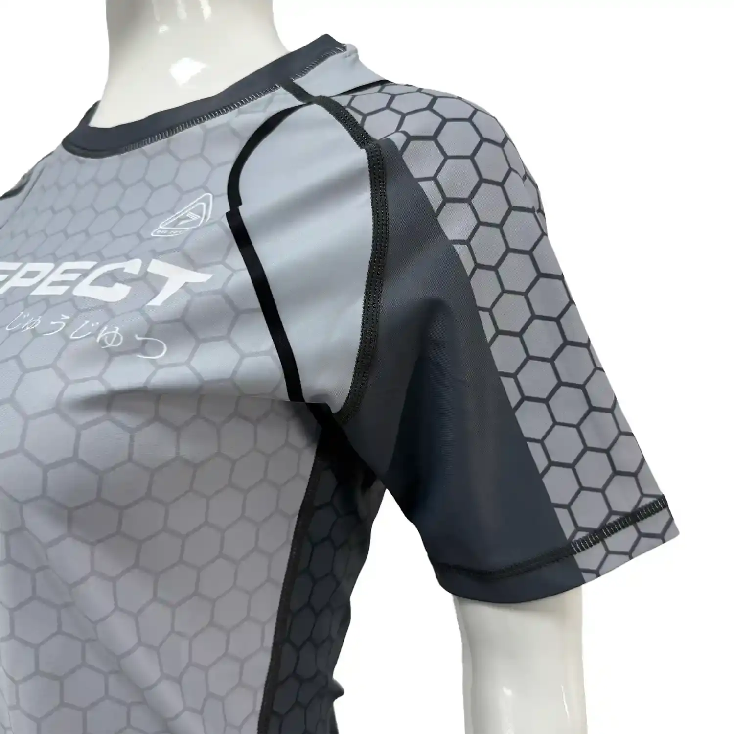 Women's light gray-green honeycomb bjj rash guard long sleeve front side zoom view