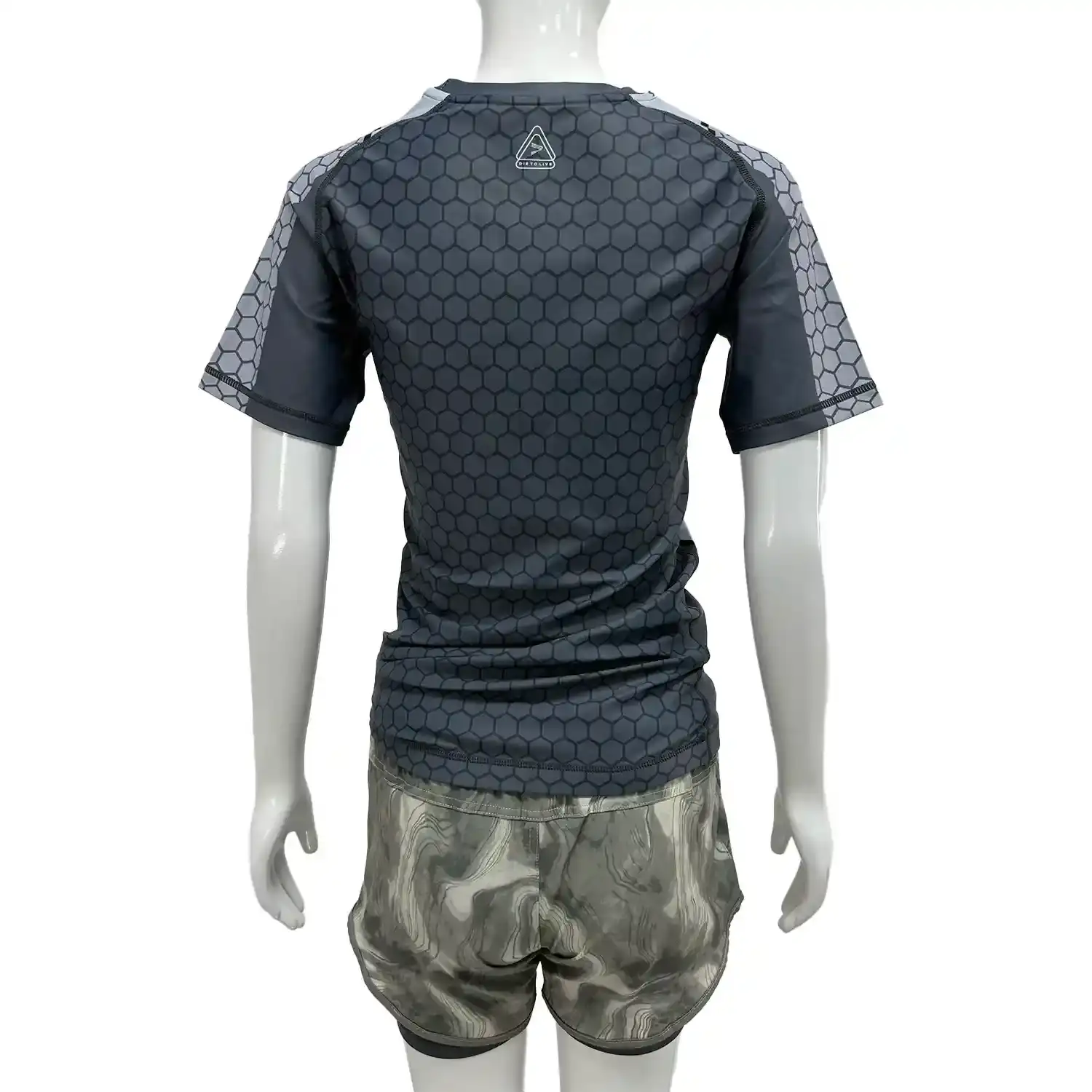 Women's light gray-green honeycomb bjj rash guard long sleeve back view