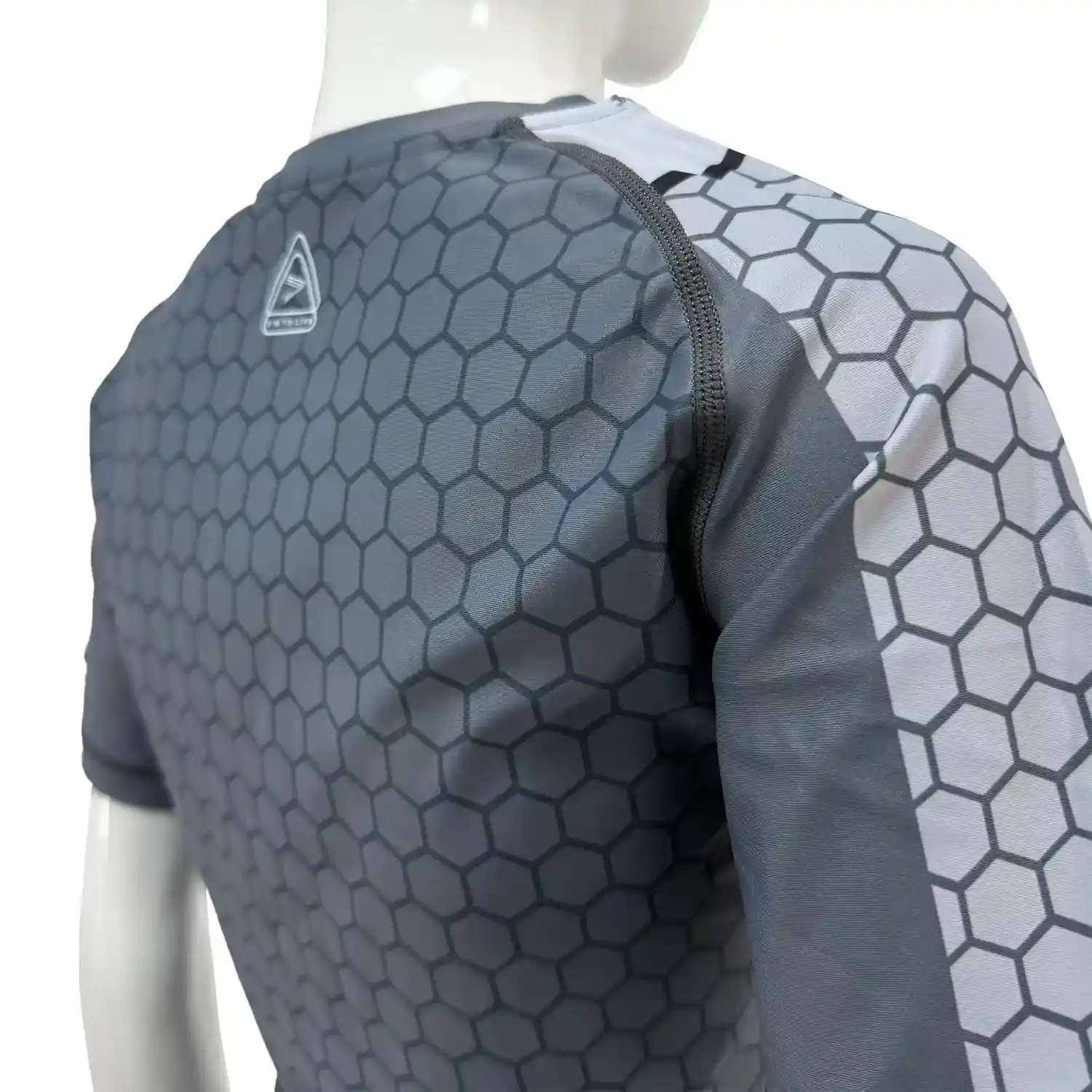 Women's light gray-green honeycomb bjj rash guard long sleeve back side zoom view