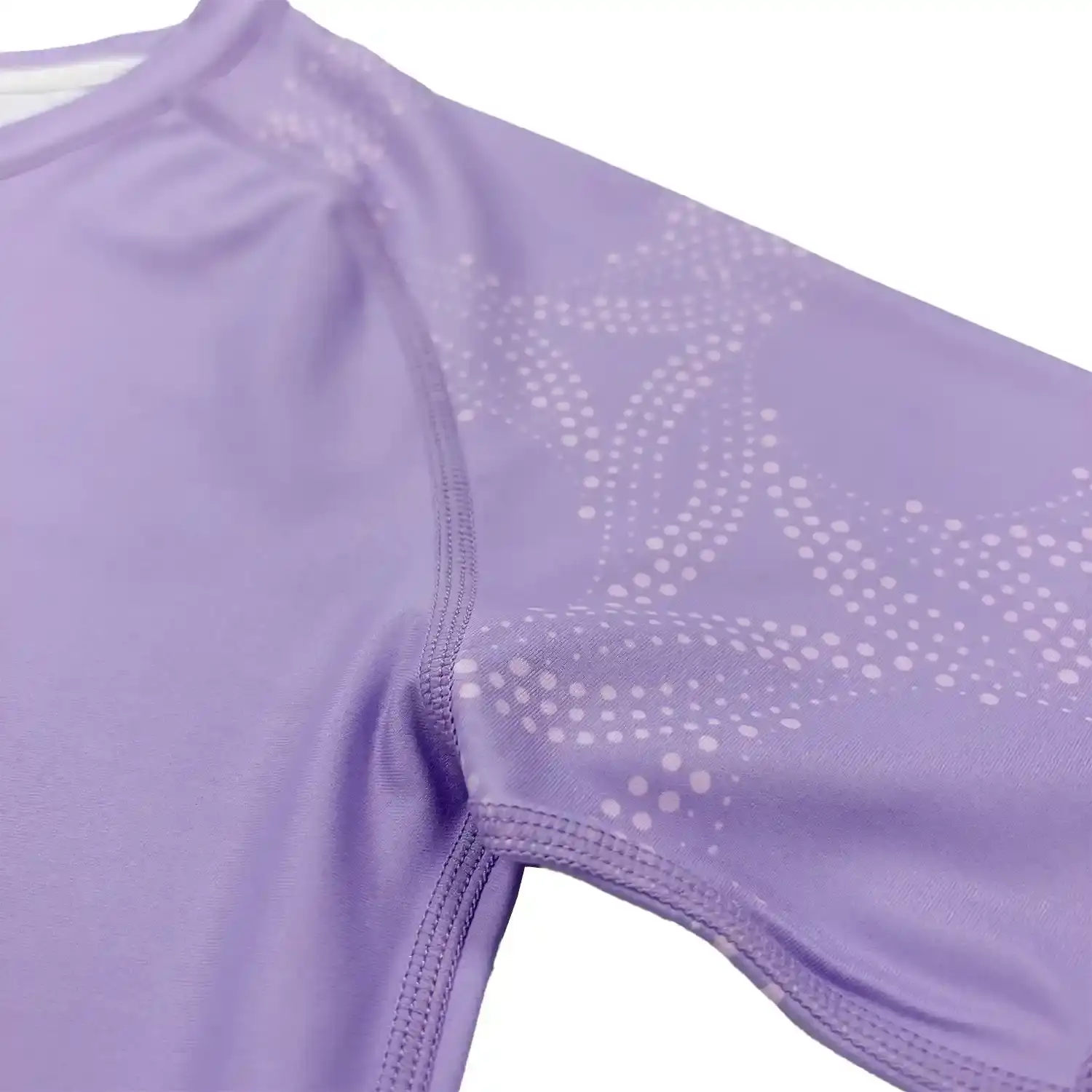 women's solid light purple bjj rash guard short sleeve flat lock seam details