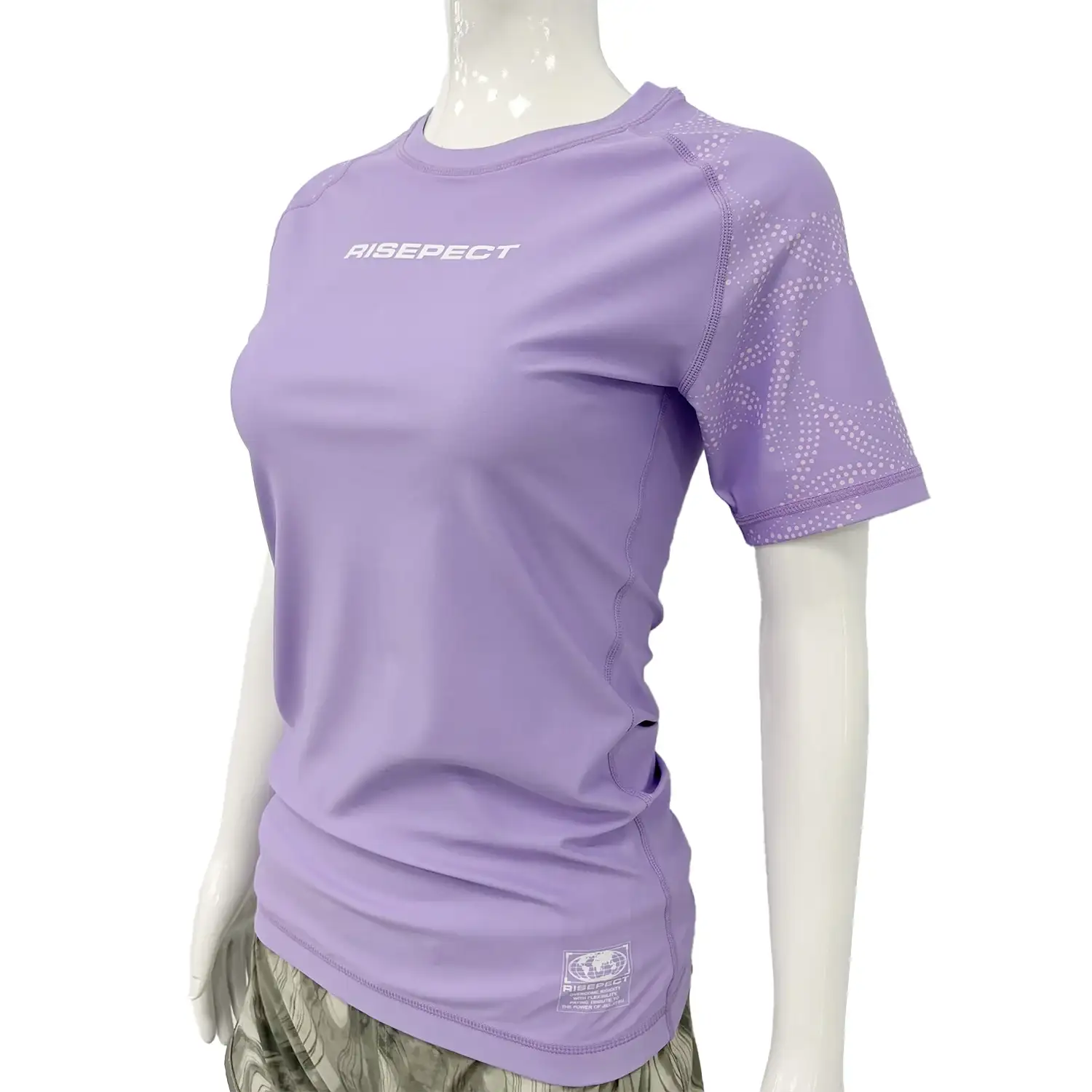 women's solid light purple bjj rash guard short sleeve front side view