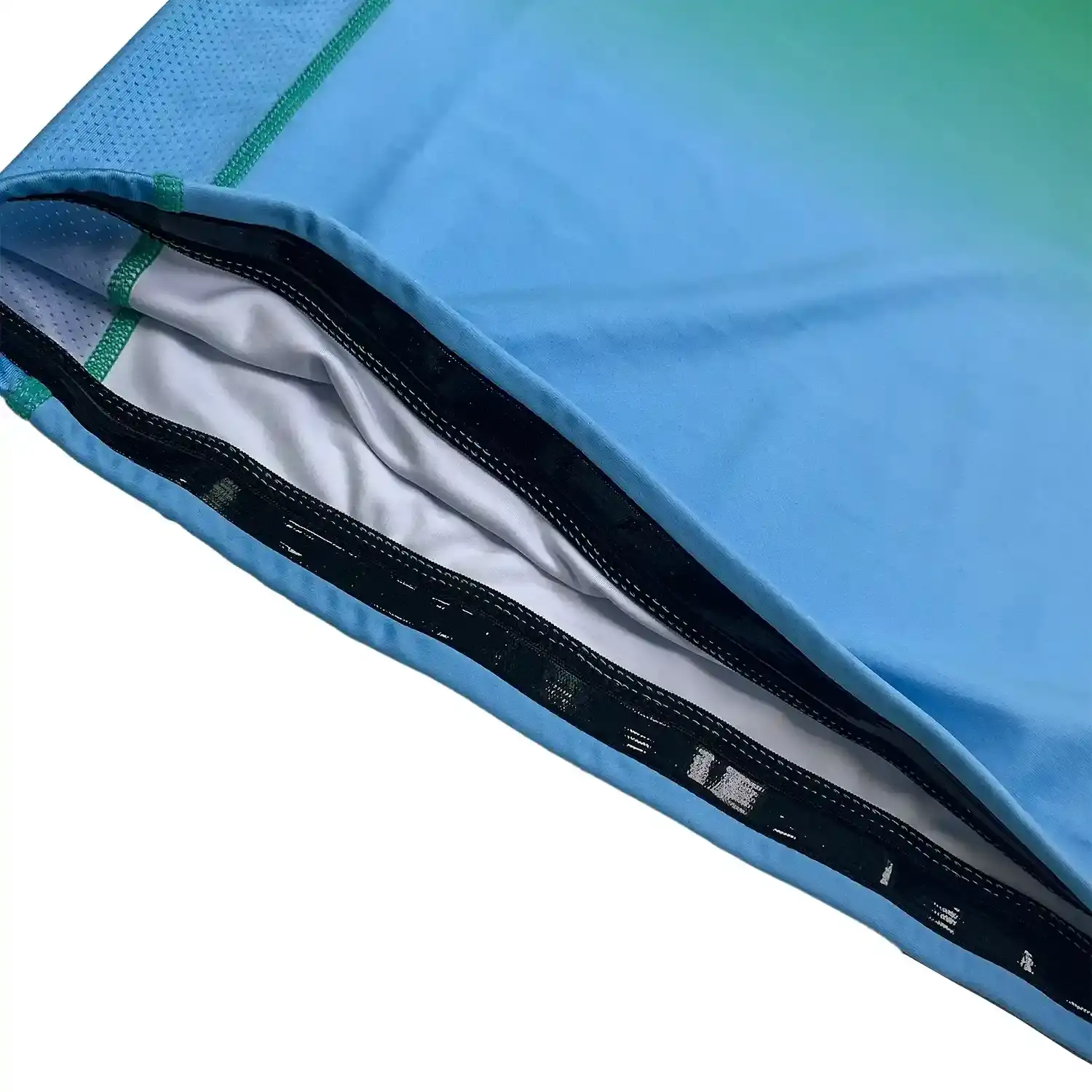 Elk two-color rash guard green blue short sleeve hem inside silicone strip details