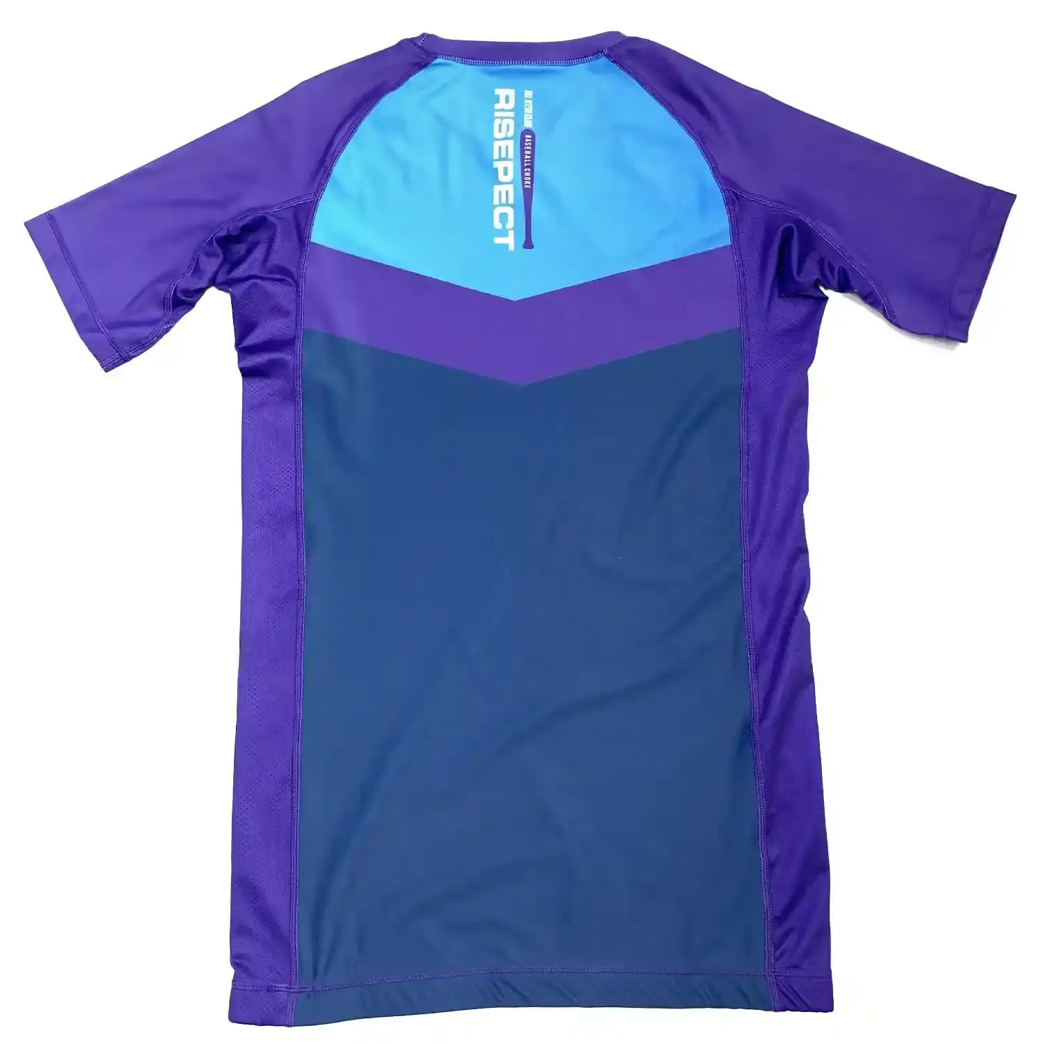 Black short sleeve rash guard mma bjj three-color purple-blue flat lay back view