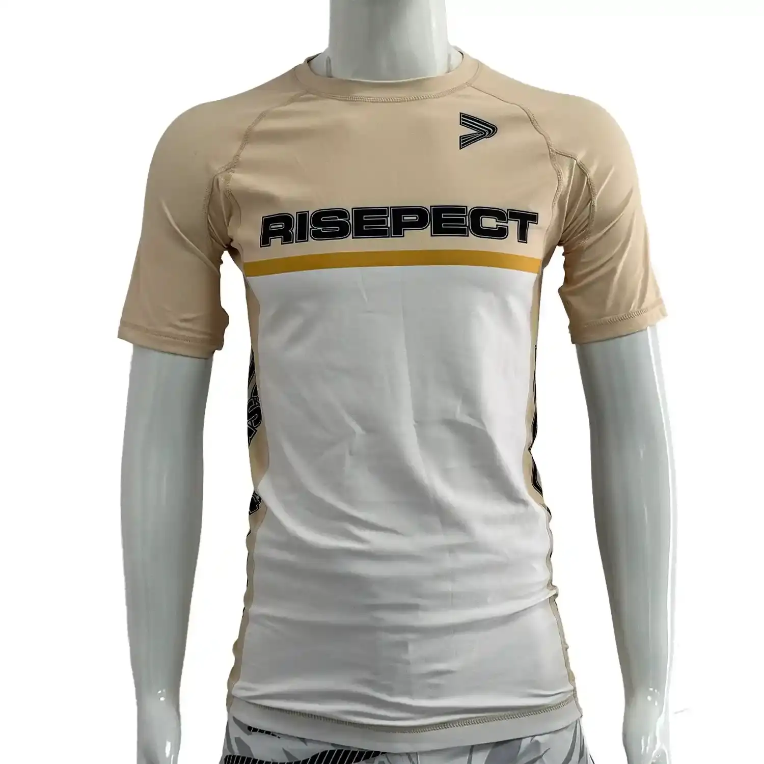 Khaki bjj rash guard warrior short sleeve front view