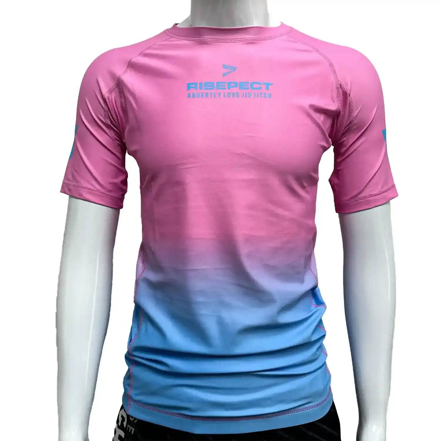 Bjj elk two-color pink blue short sleeve rash guard front zoom view