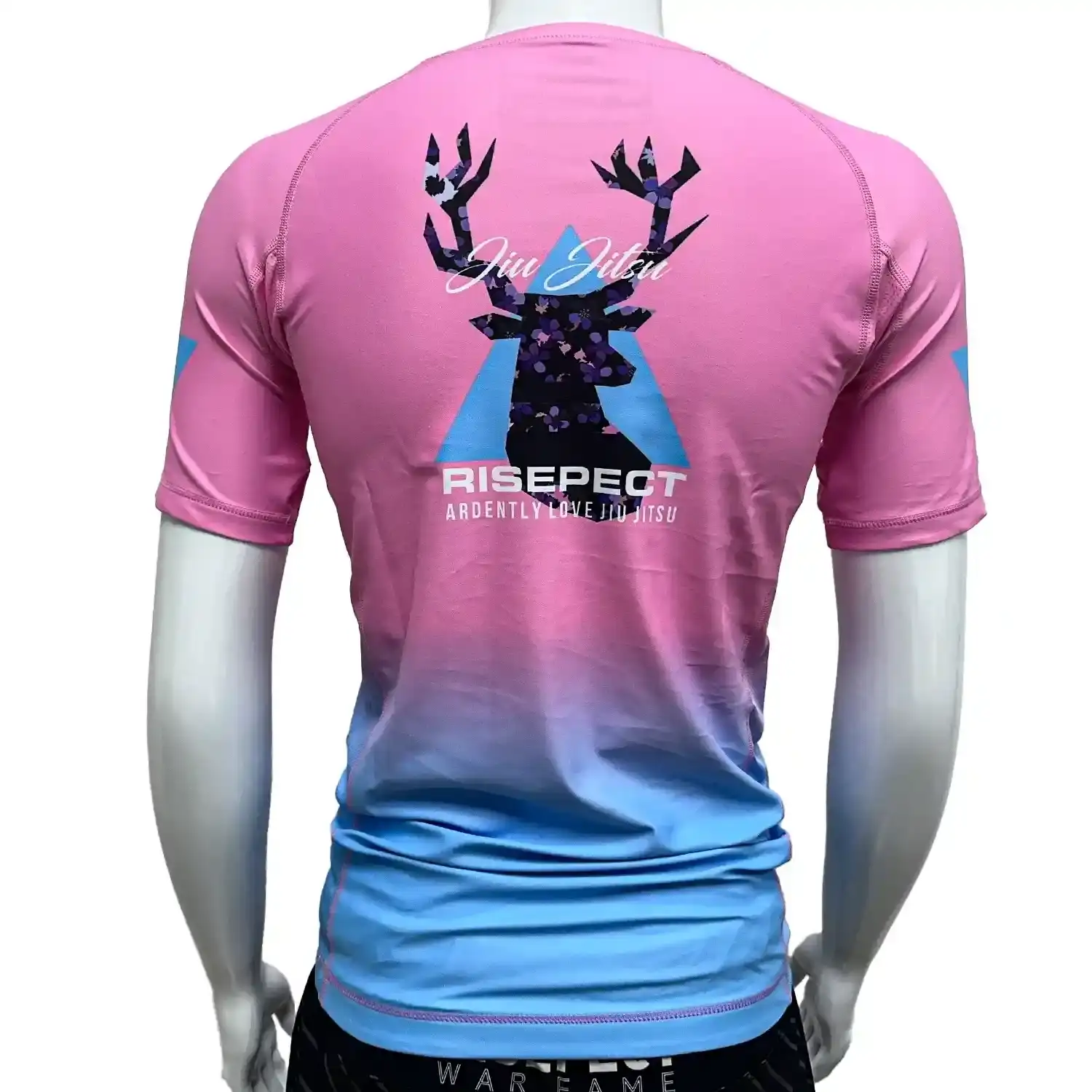 Bjj elk two-color pink blue short sleeve rash guard back zoom view