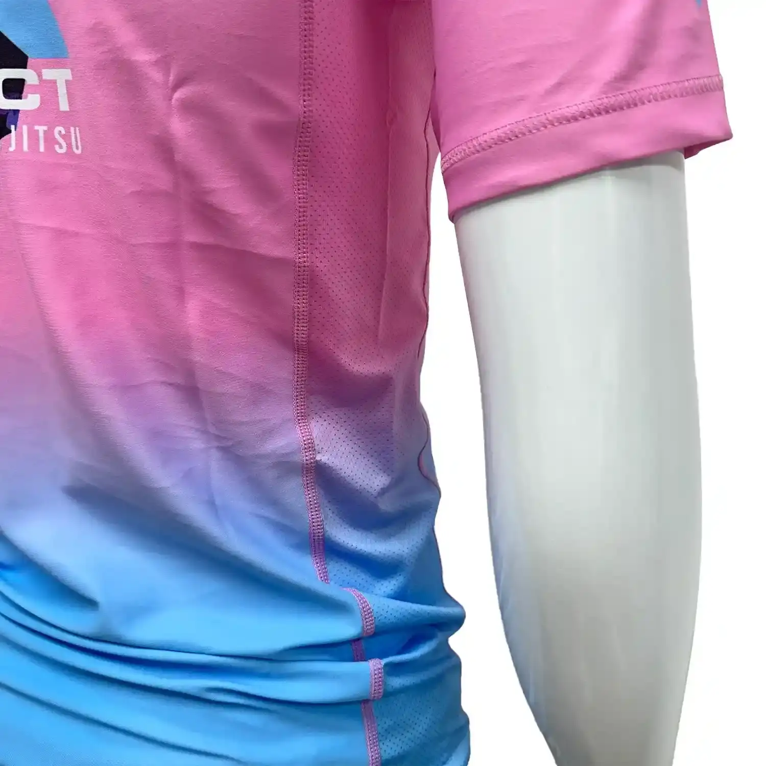 Bjj elk two-color pink blue short sleeve rash guard back side mesh and flatlock seam details