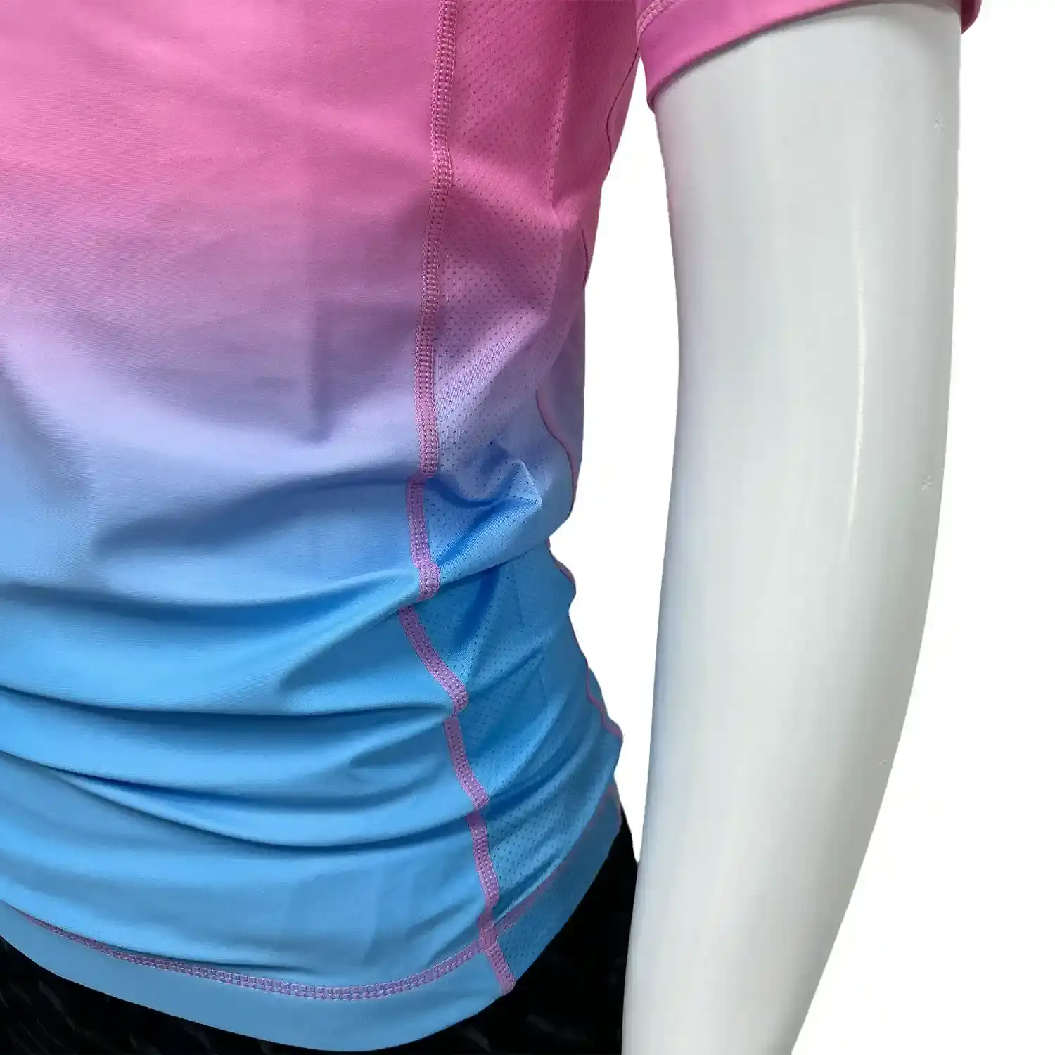 Bjj elk two-color pink blue short sleeve rash guard front side mesh and flatlock seam details