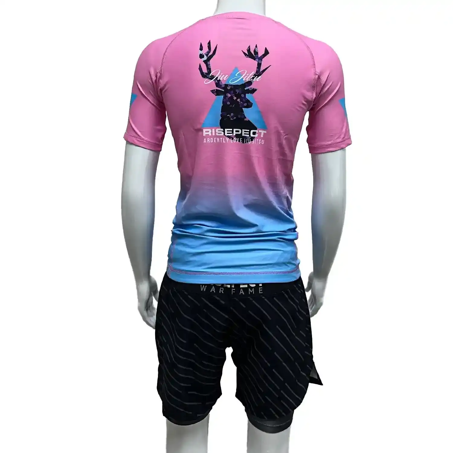 Bjj elk two-color pink blue short sleeve rash guard back view