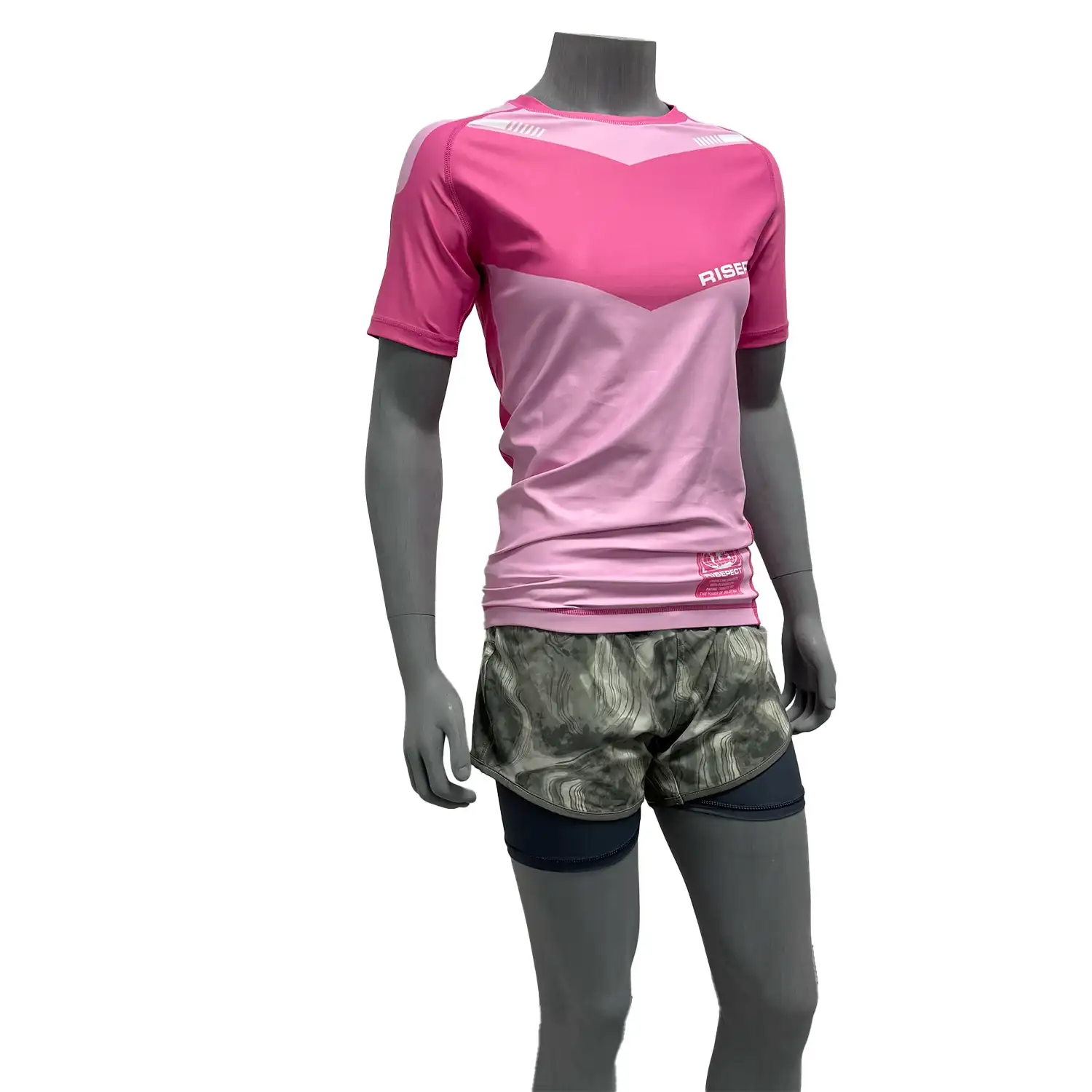 Women's feminine fit pink bjj rash guard short sleeve right front view