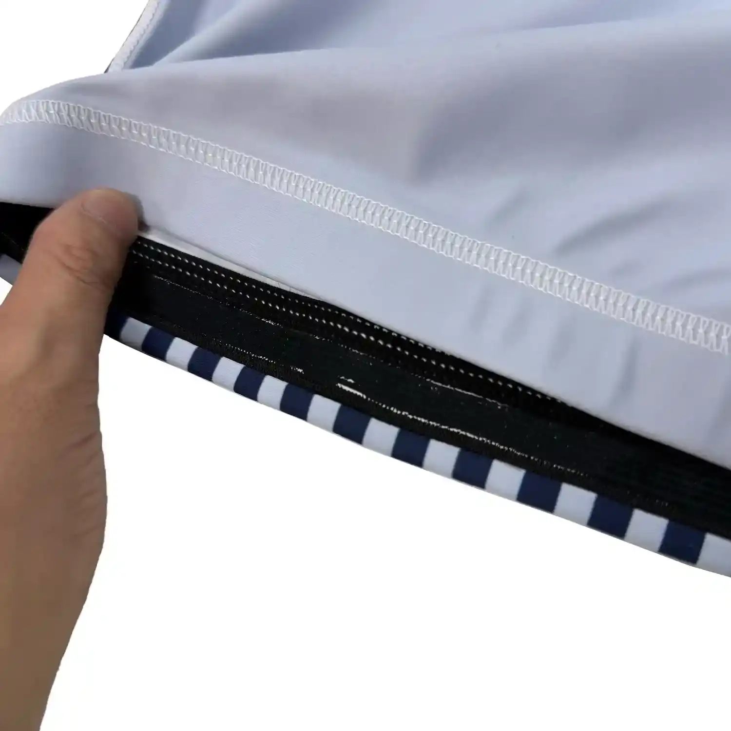 Women's light grey-purple base stripe design bjj rash guard short sleeve hem inside silicone strip details