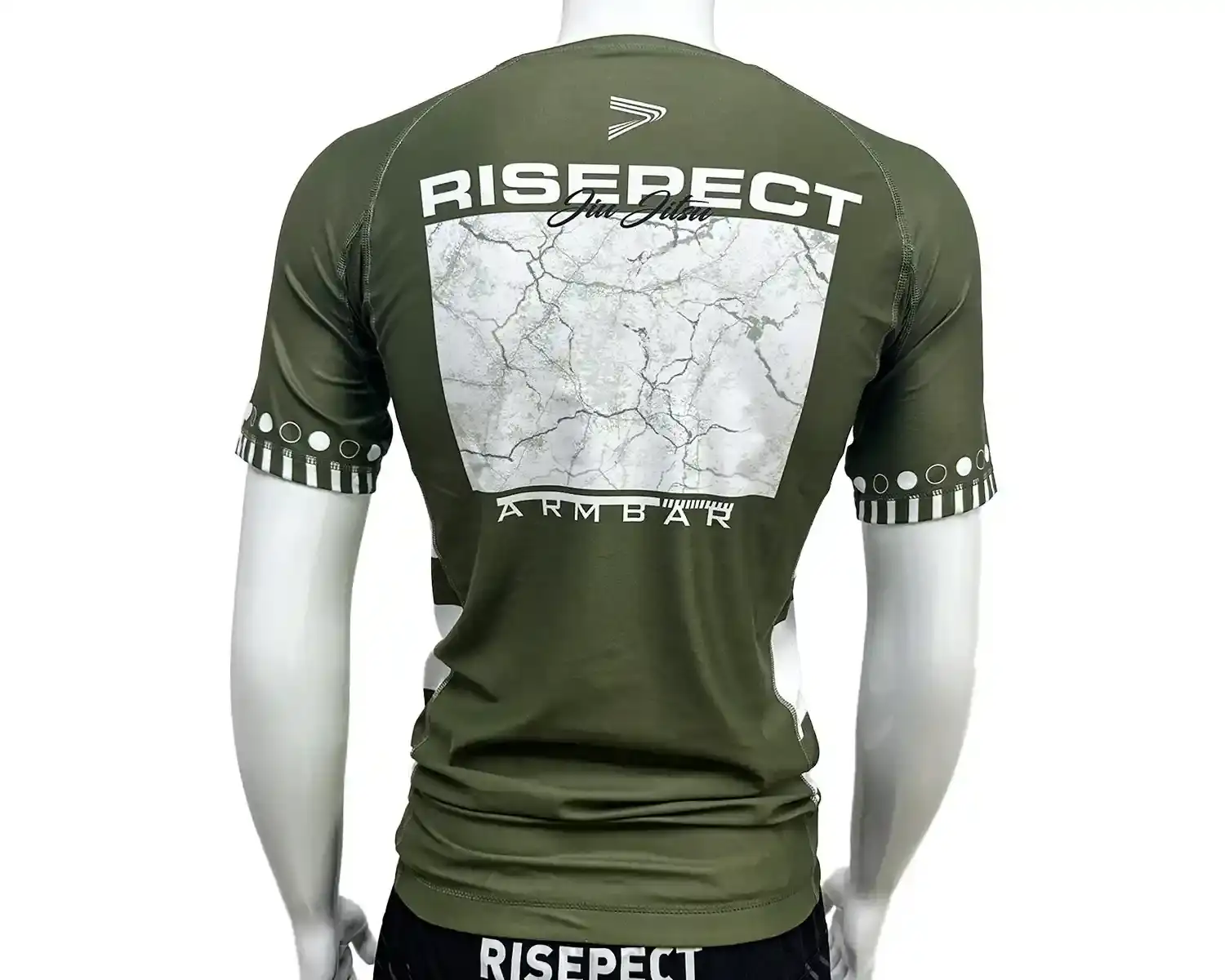 Dark green rash guard jiu-jitsu short sleeve back view