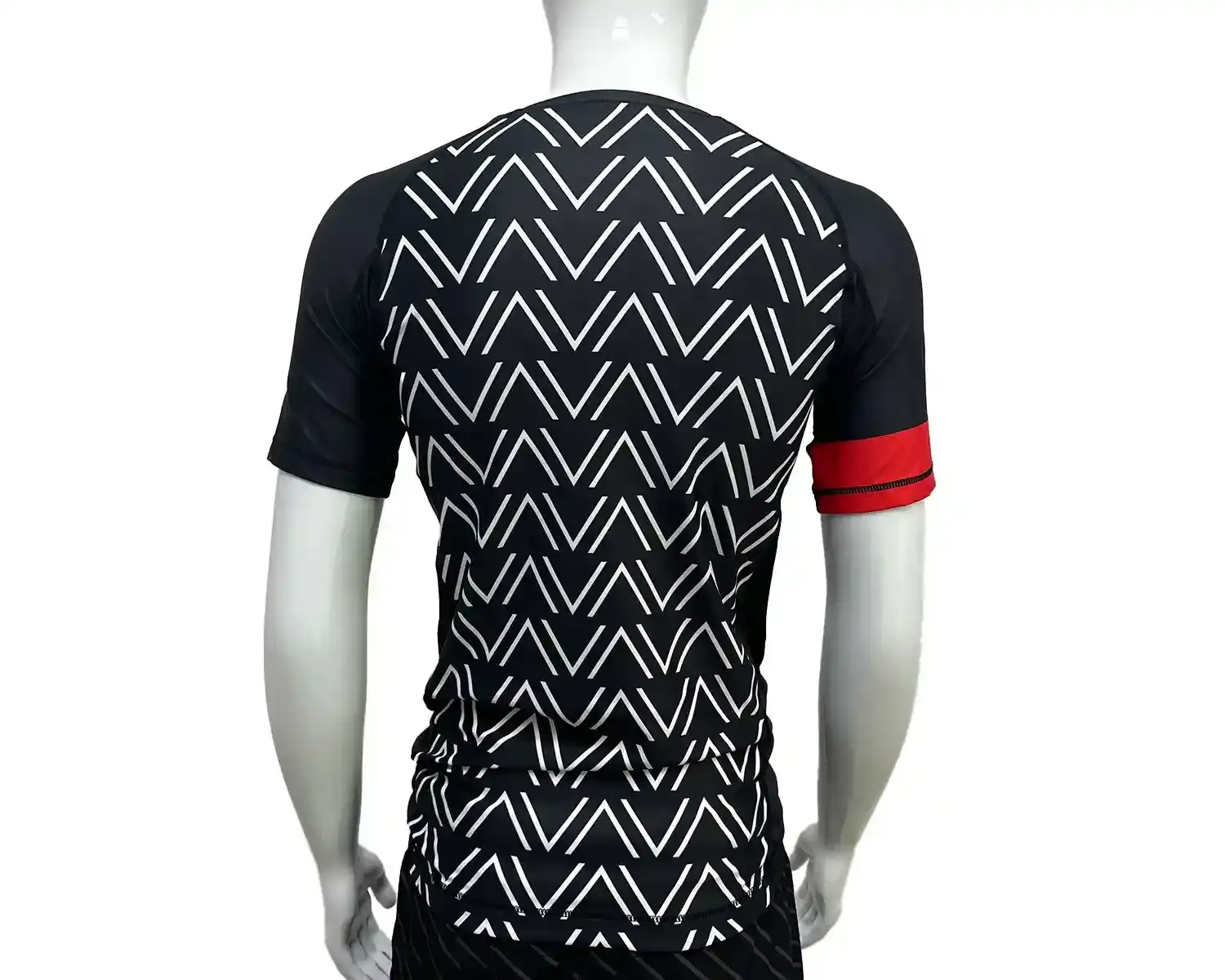 Black mma rashguards bjj ss rash guard white-waves print back view