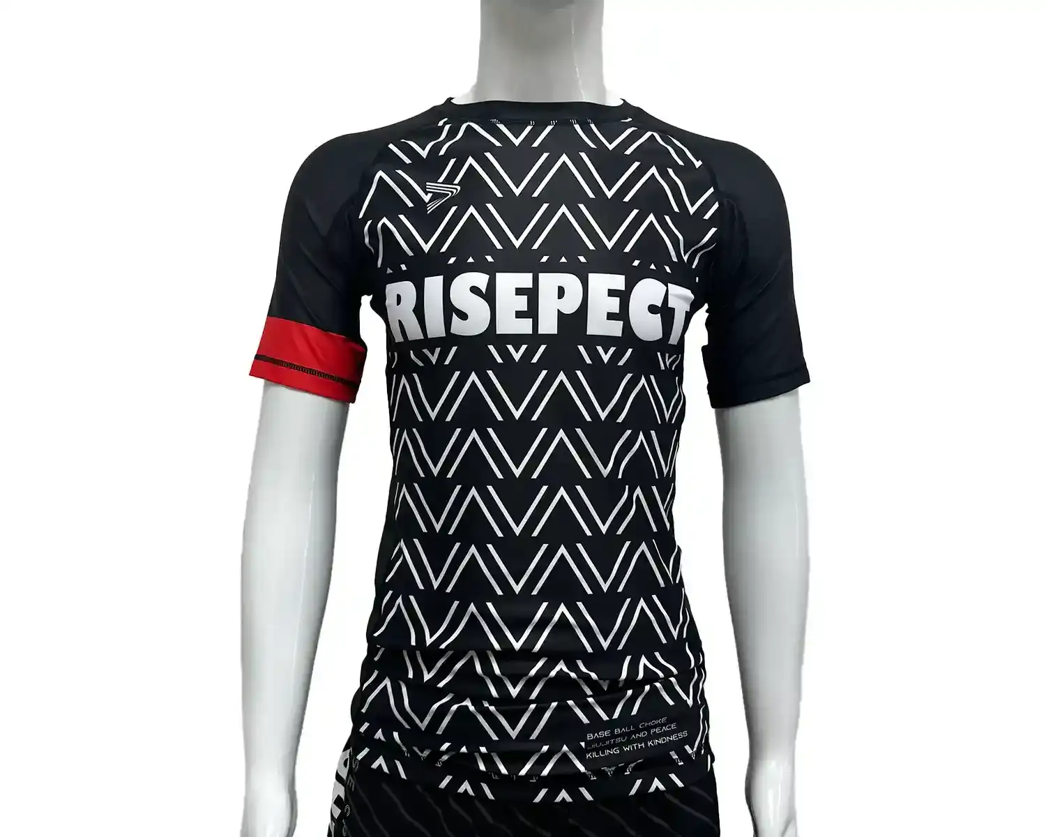 Black mma rashguards bjj ss rash guard white-waves print front view