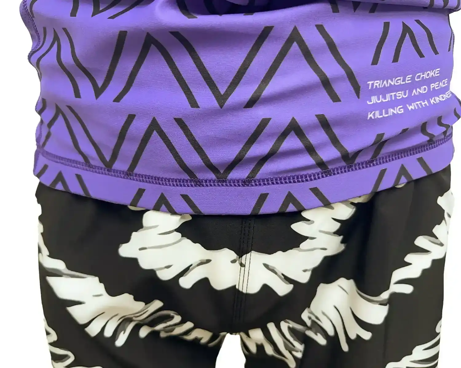 Purple rashguards jiu-jitsu waves rash guard for men hem outside details