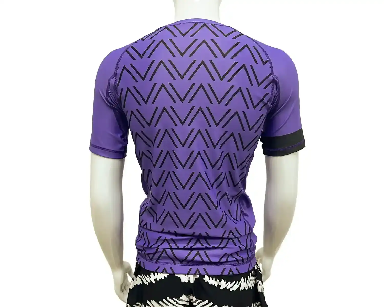 Purple rashguards jiu-jitsu waves rash guard for men back view