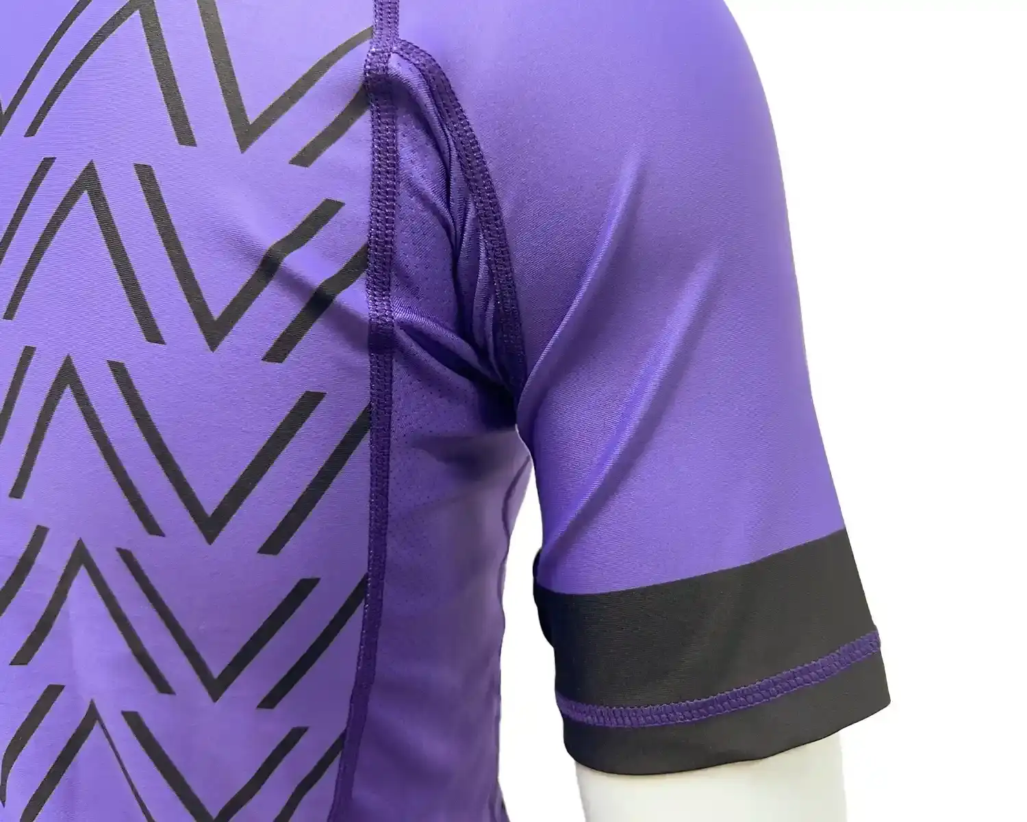 Purple rashguards jiu-jitsu waves rash guard for men back underarm mesh and flatlock seam details