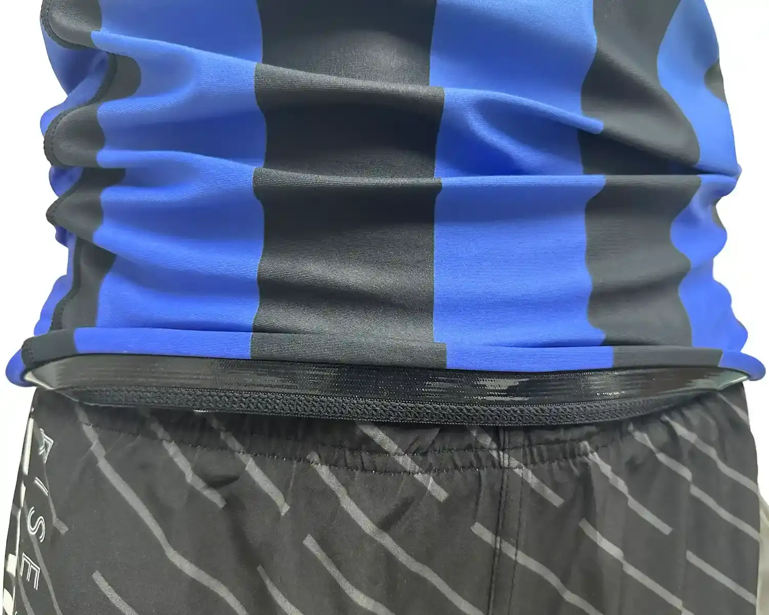 Blue-gradient stripes BJJ rash guard for men front inside silicone strip details