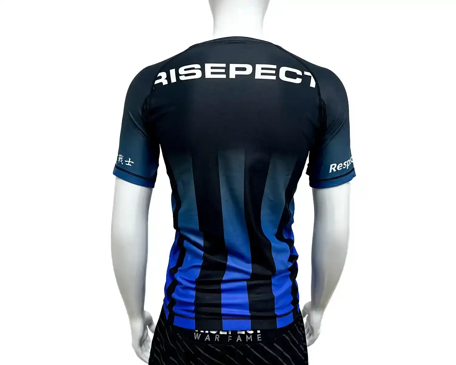 Blue-gradient stripes BJJ rash guard for men back view