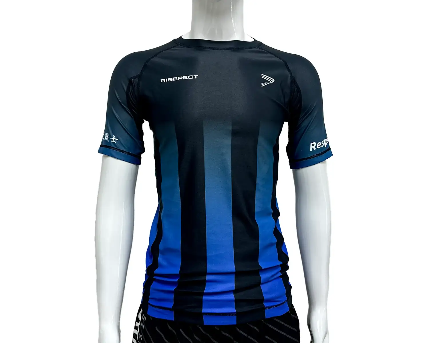 Blue-gradient stripes BJJ rash guard for men front view