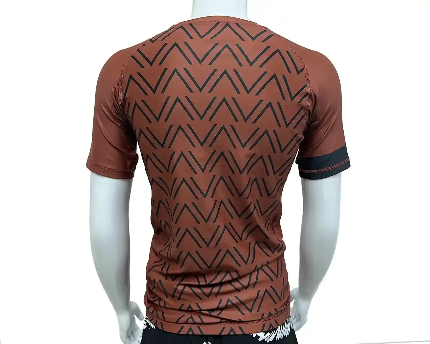 Brown rash guard black waves for men bjj back view