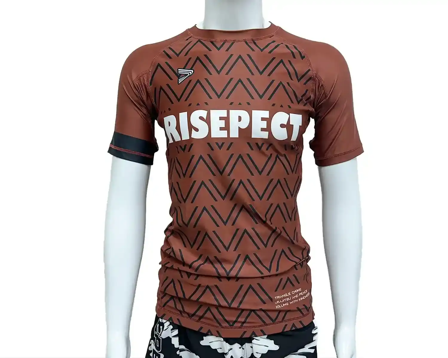 Brown rash guard black waves for men bjj front view