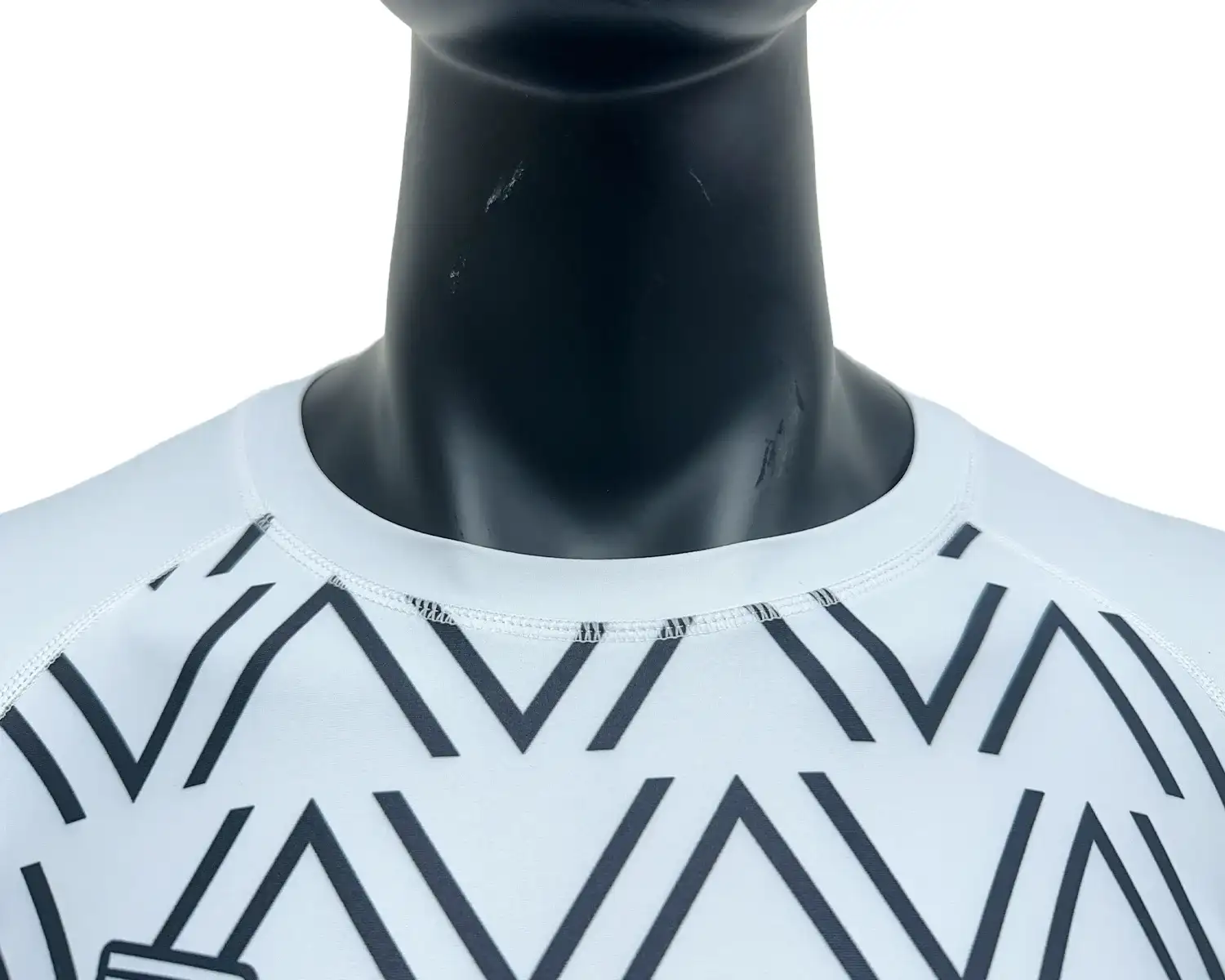 White MMA BJJ rashguard black wave front external O neck details