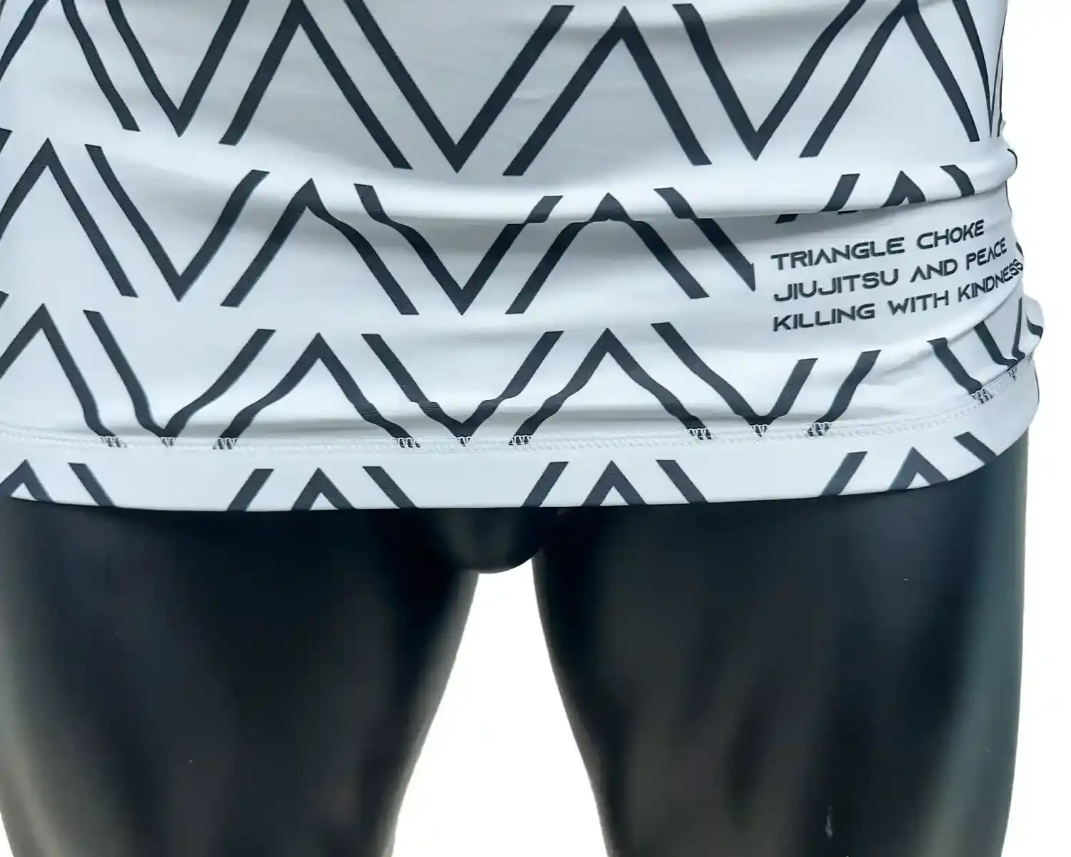 White MMA BJJ rashguard black wave hem external details