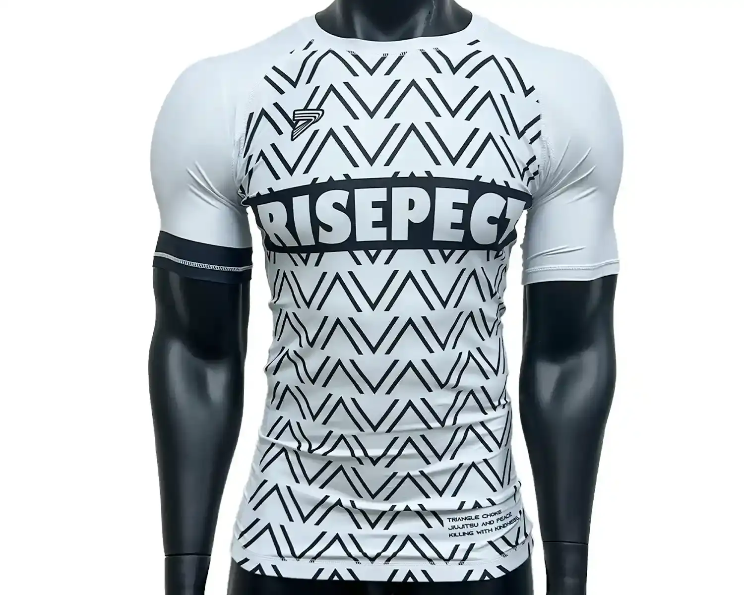 White MMA BJJ rashguard black wave front view