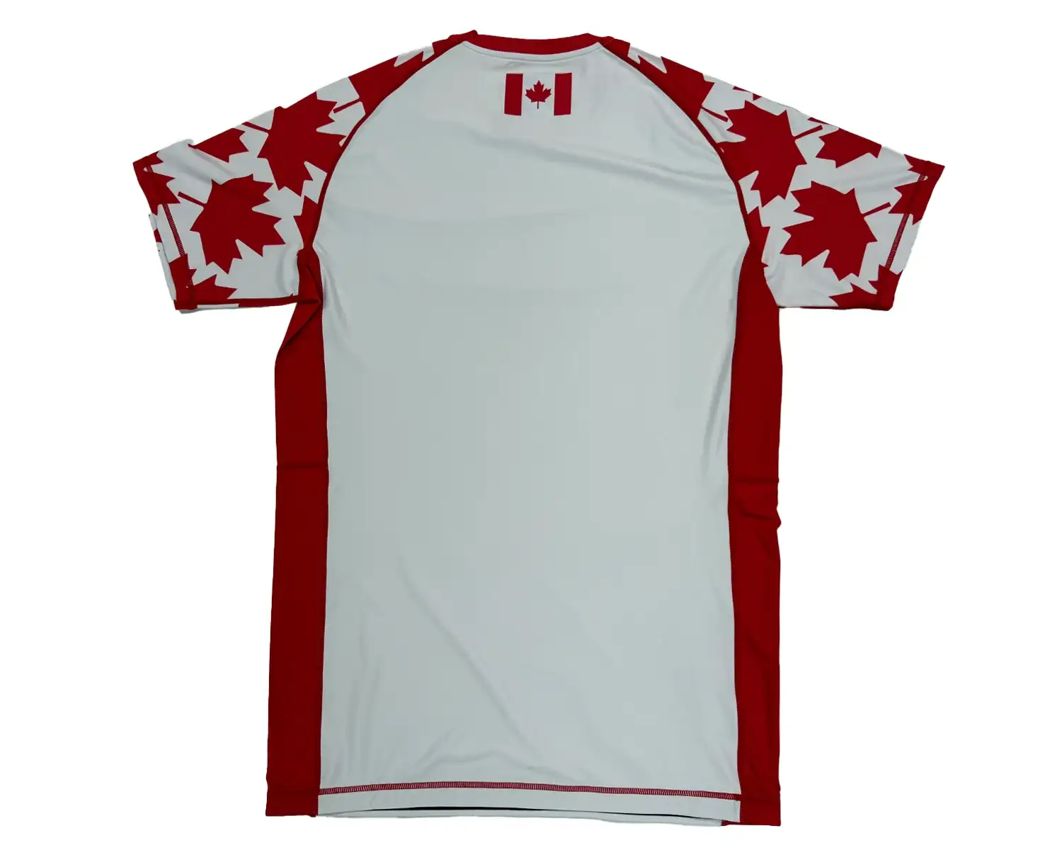 Elite rash guard canadian maple leaf flag bjj mma white flat lay back view