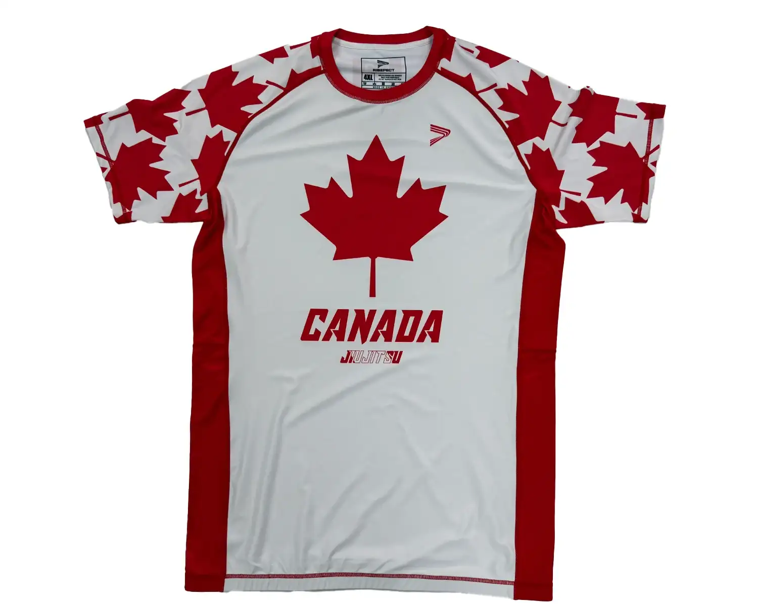 Elite rash guard canadian maple leaf flag bjj mma white flat lay front view