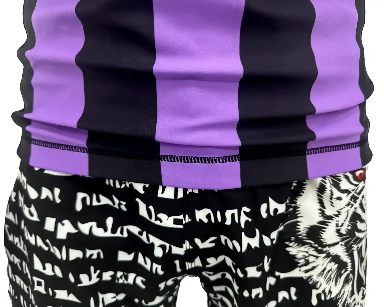Purple-gradient stripes rash guard BJJ hem external details