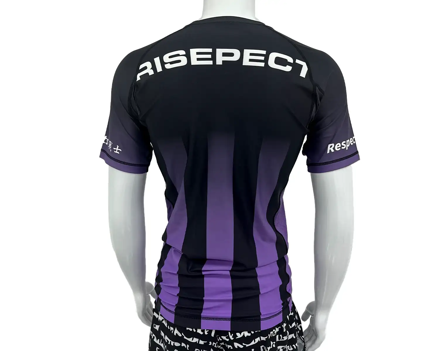 Purple-gradient stripes rash guard BJJ back view
